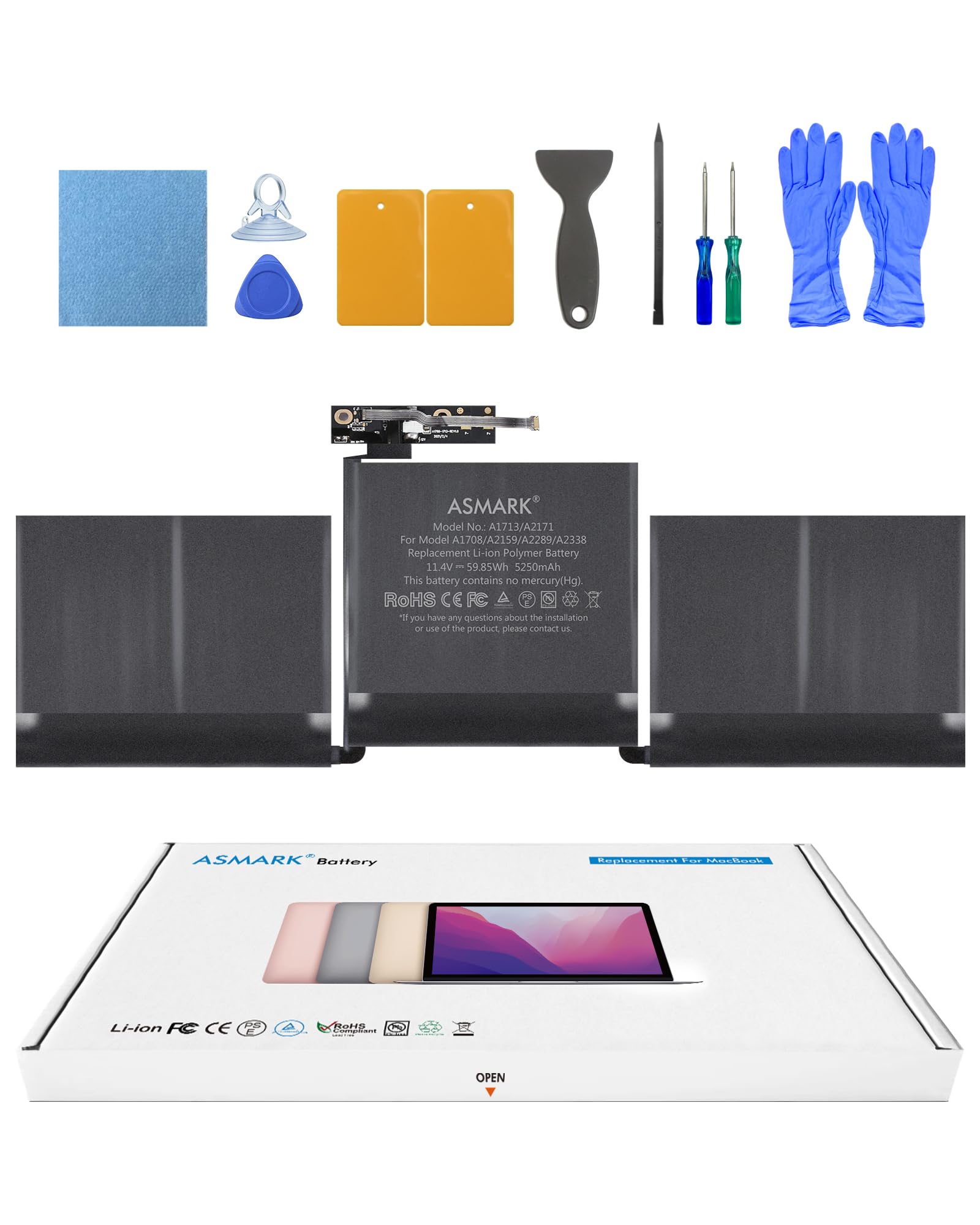 Asmark Batteria di Ricambio per MacBook Pro A1708 13 pollici