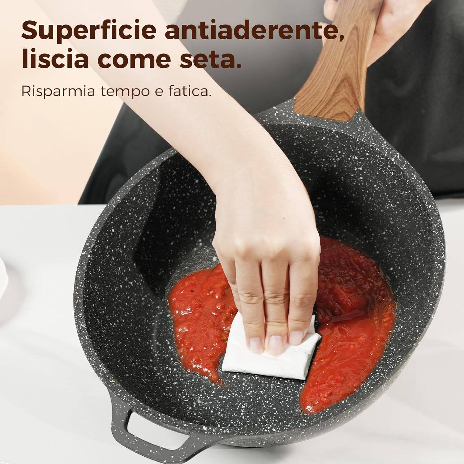 Yashe Padella Alta Antiaderente 30 cm con Coperchio - immagine 2