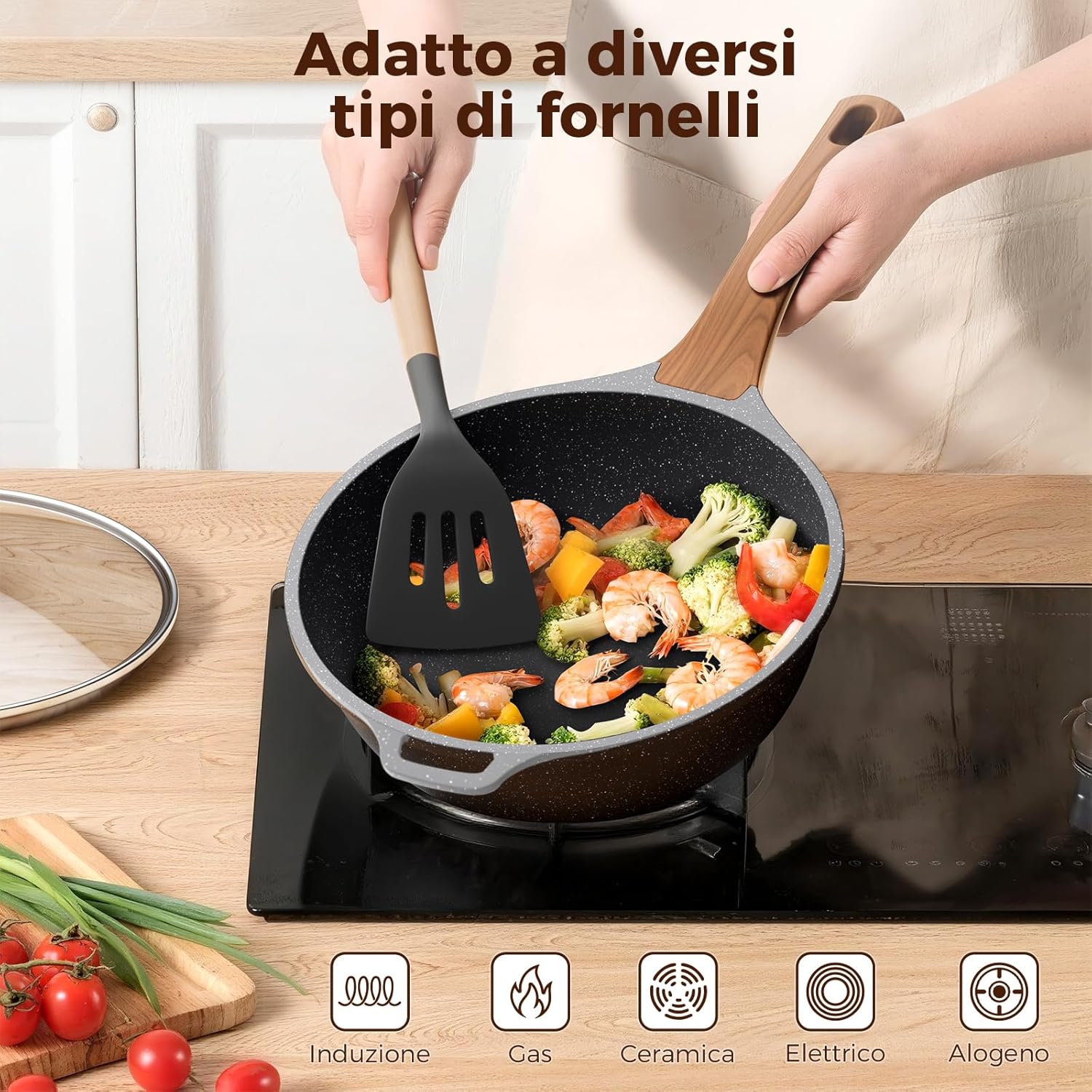 Yashe Padella Alta Antiaderente 30 cm con Coperchio - immagine 3