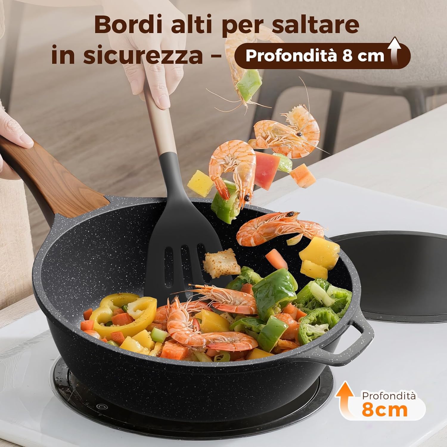 Yashe Padella Alta Antiaderente 30 cm con Coperchio - immagine 4