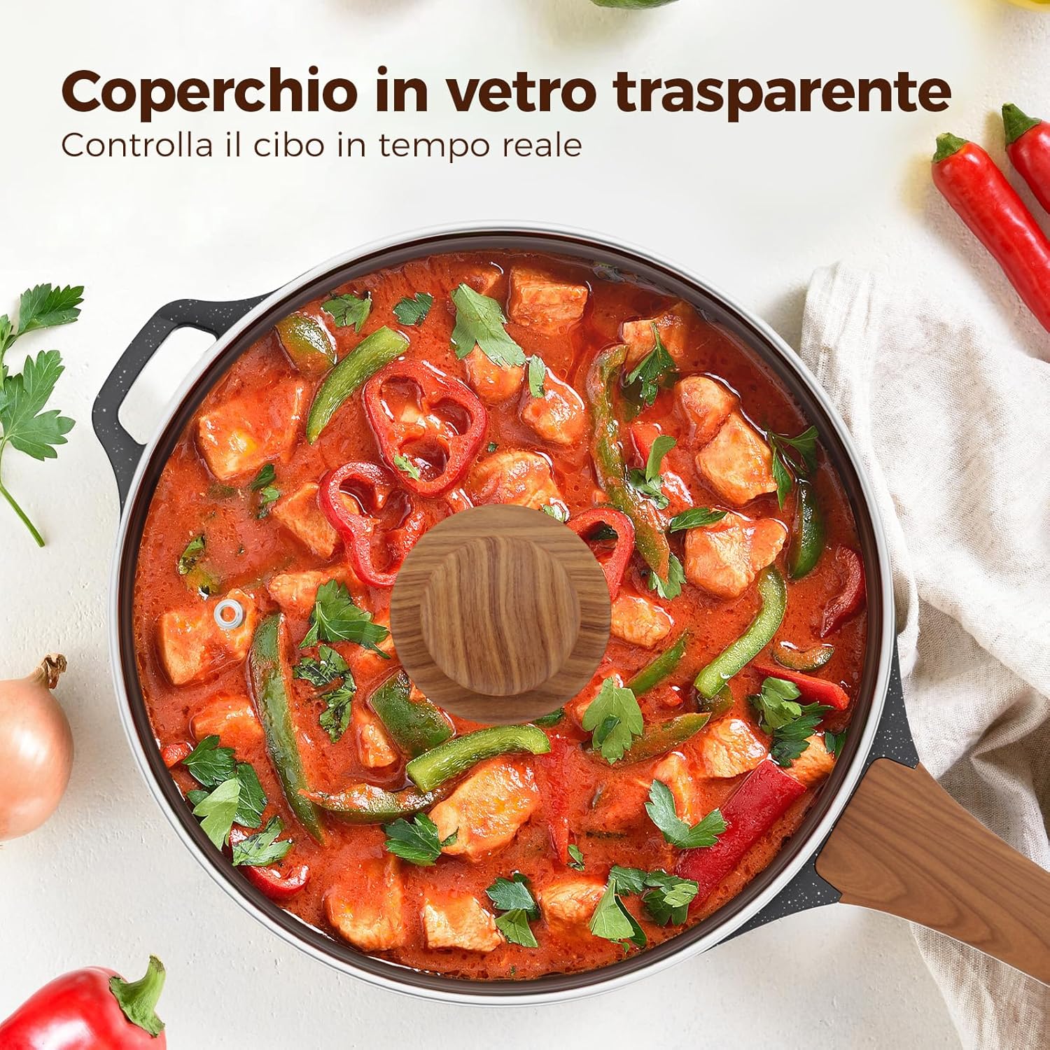 Yashe Padella Alta Antiaderente 30 cm con Coperchio - immagine 5