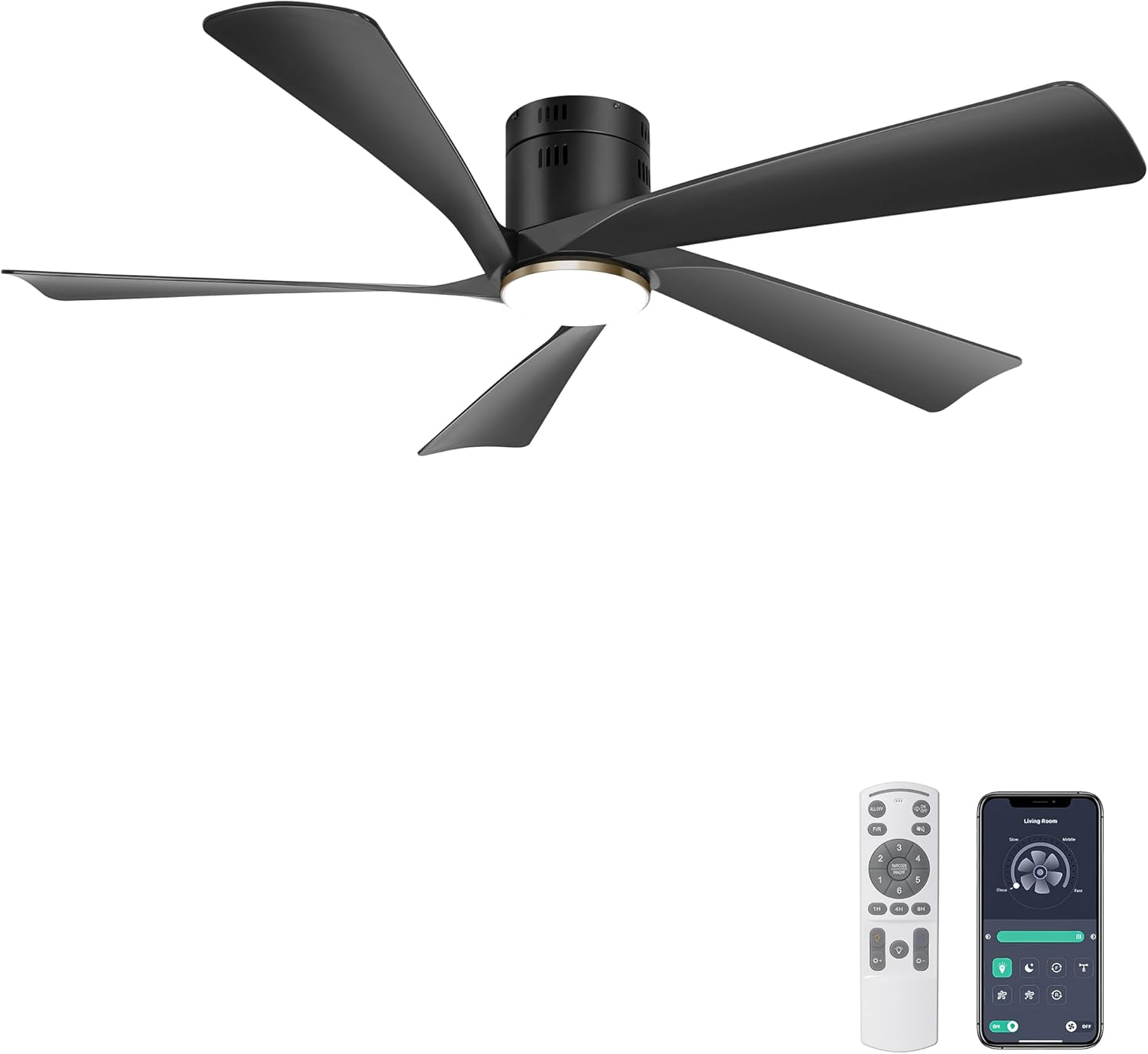 Ohniyou Ventilatore da Soffitto 52" con Luci LED, Nero