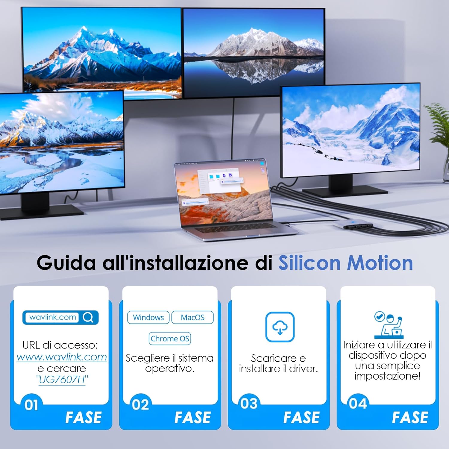 Wavlink Adattatore Quad Monitor per macOS M1/M2/M3/M4 - immagine 4