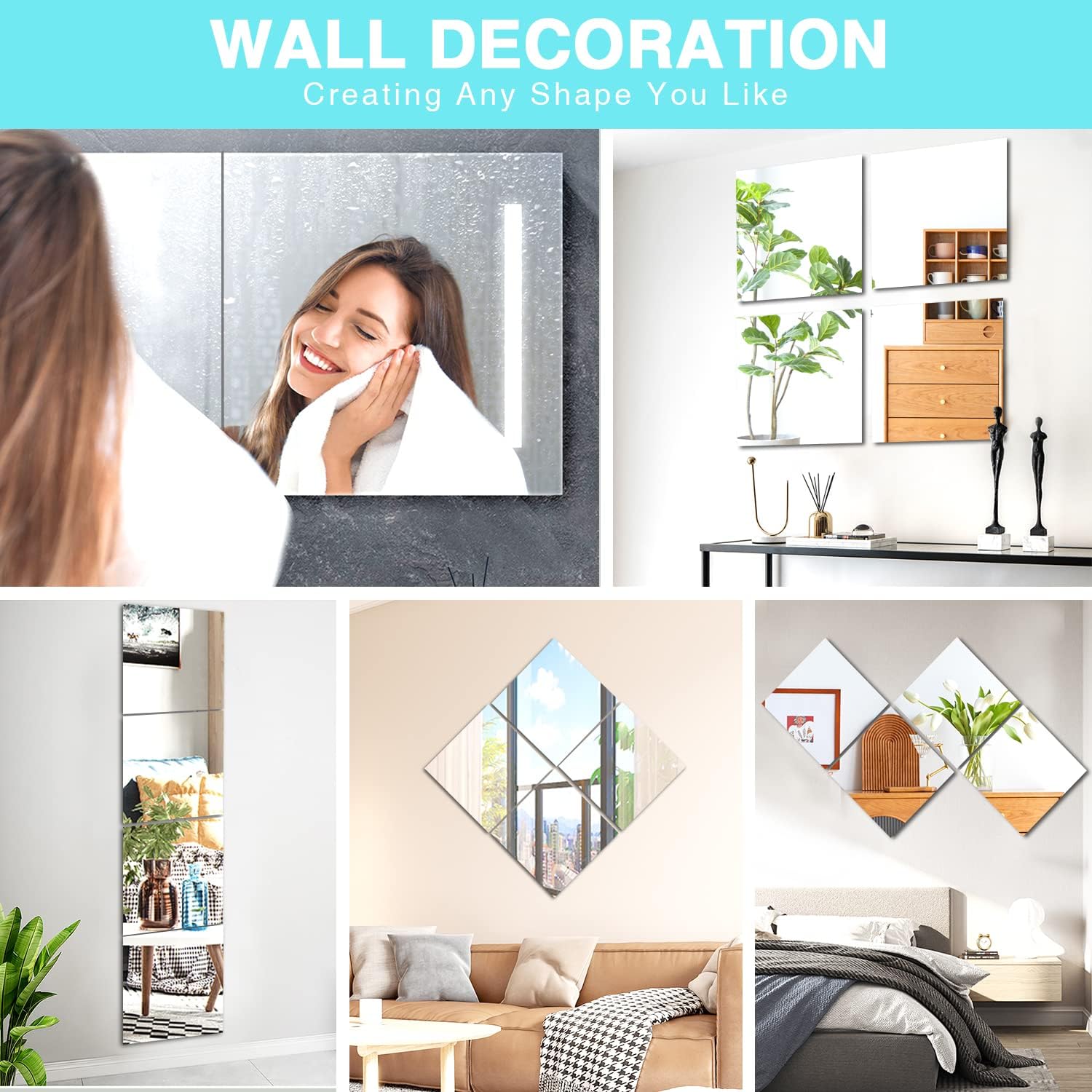 Sqinor Specchio Adesivo Rettangolare 30x30cm (4 Pezzi) - immagine 3