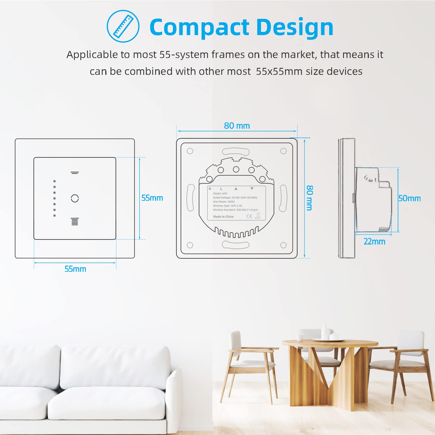 Interruttore Wi-Fi per Tapparelle con LED Controllabile - immagine 2