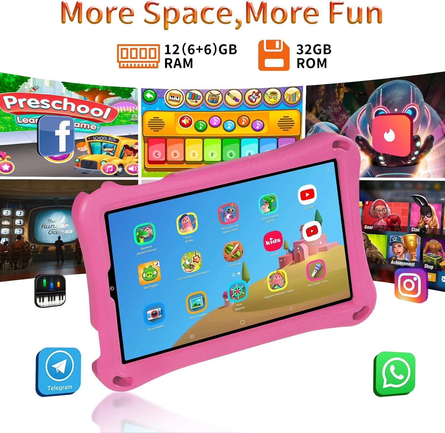 Tablet Bambini 9 Pollici Android 15 con Gemini AI, Rosa - immagine 2