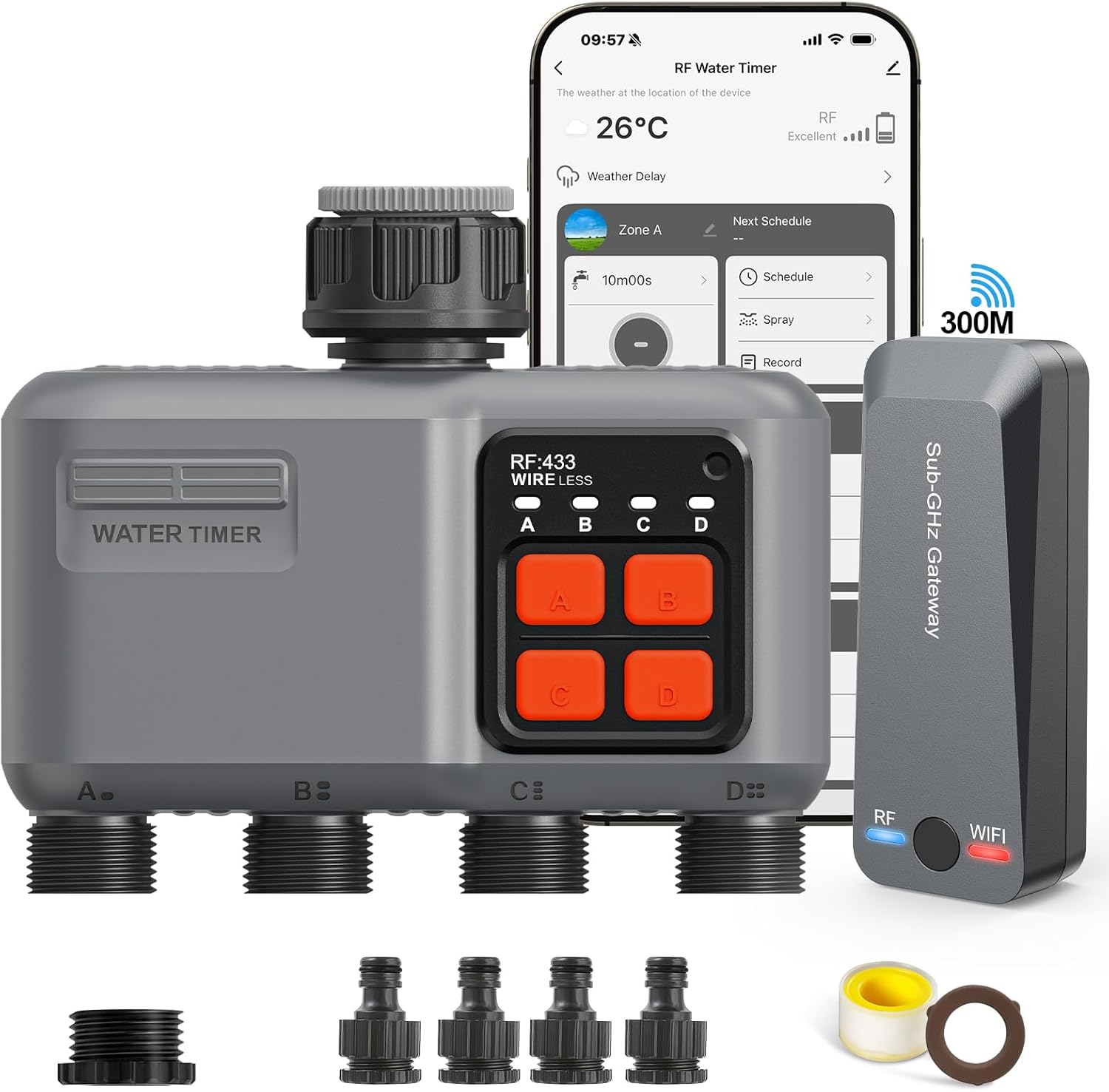 Timer Irrigazione WiFi 4 Vie con RF 300M - immagine 1