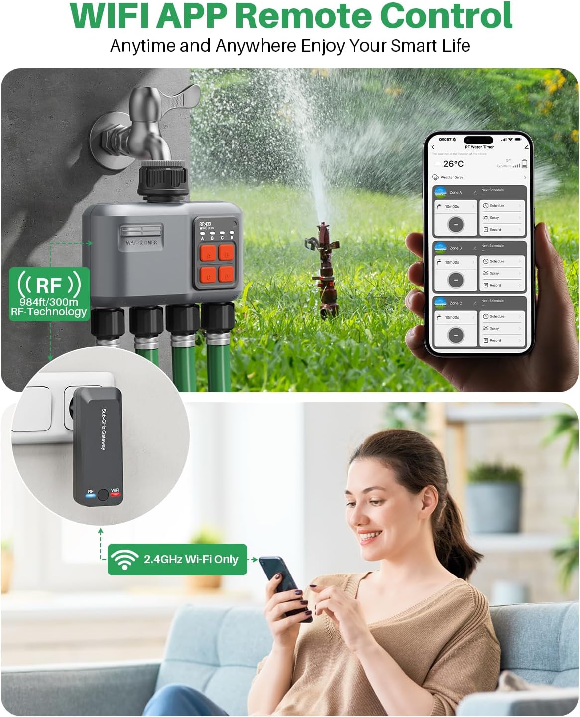 Timer Irrigazione WiFi 4 Vie con RF 300M - immagine 2
