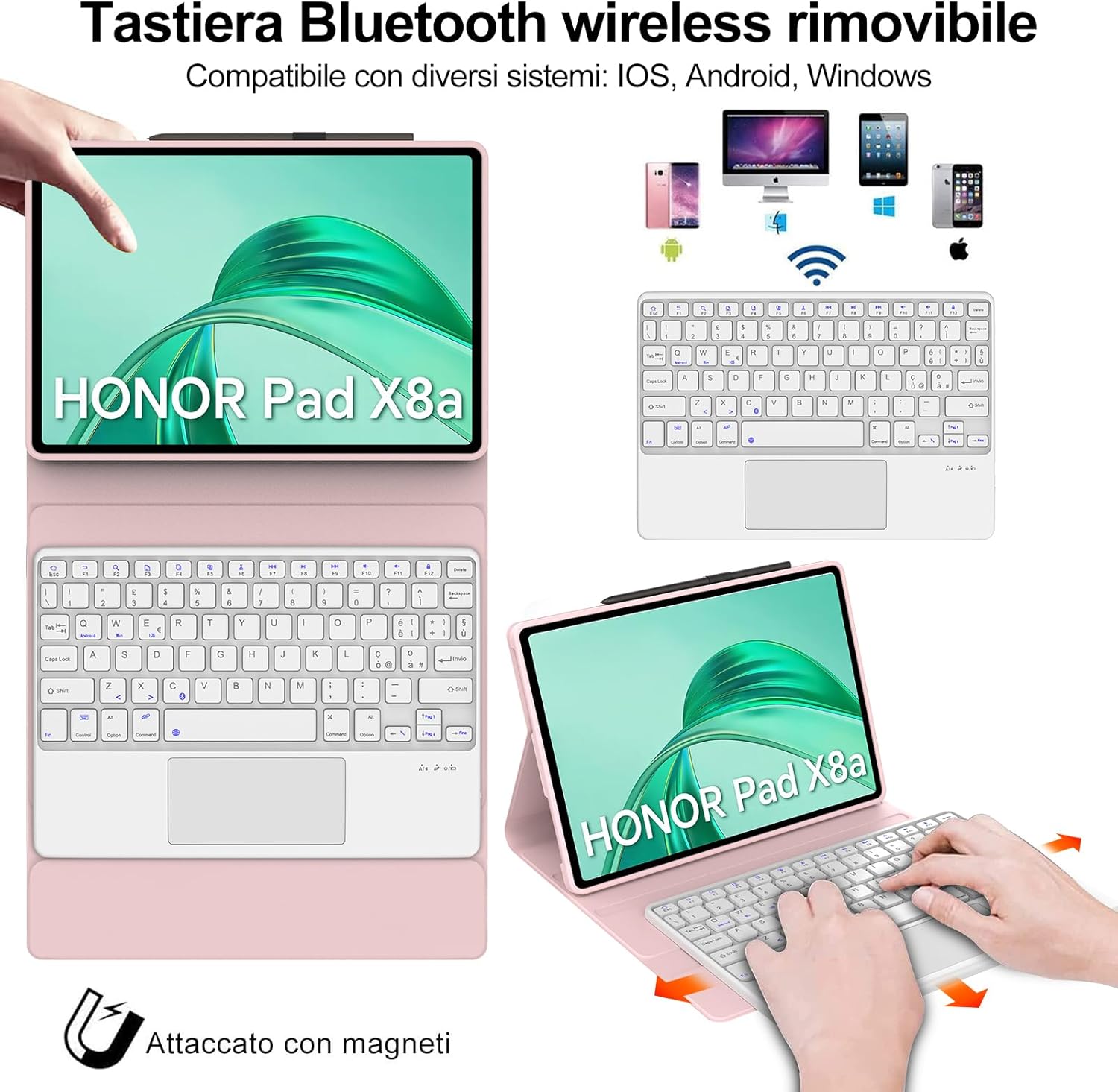 Iveoppe Tastiera Honor Pad X8a 2024 con Touchpad, Rosa - immagine 3