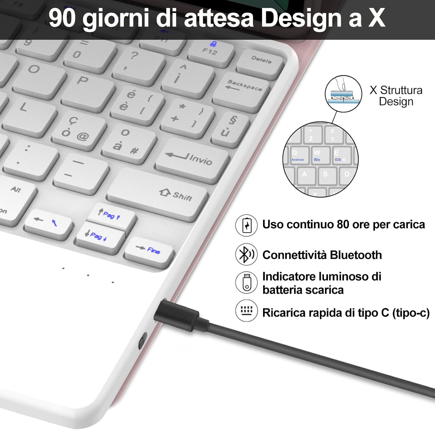 Iveoppe Tastiera Honor Pad X8a 2024 con Touchpad, Rosa - immagine 4