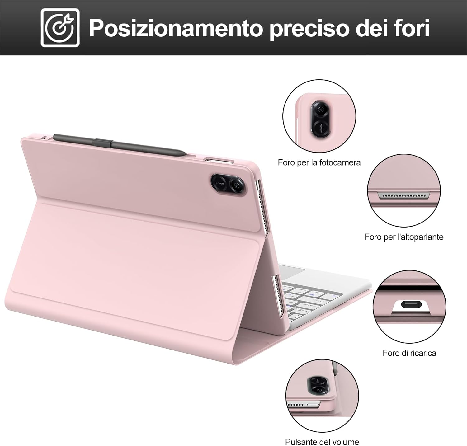 Iveoppe Tastiera Honor Pad X8a 2024 con Touchpad, Rosa - immagine 6