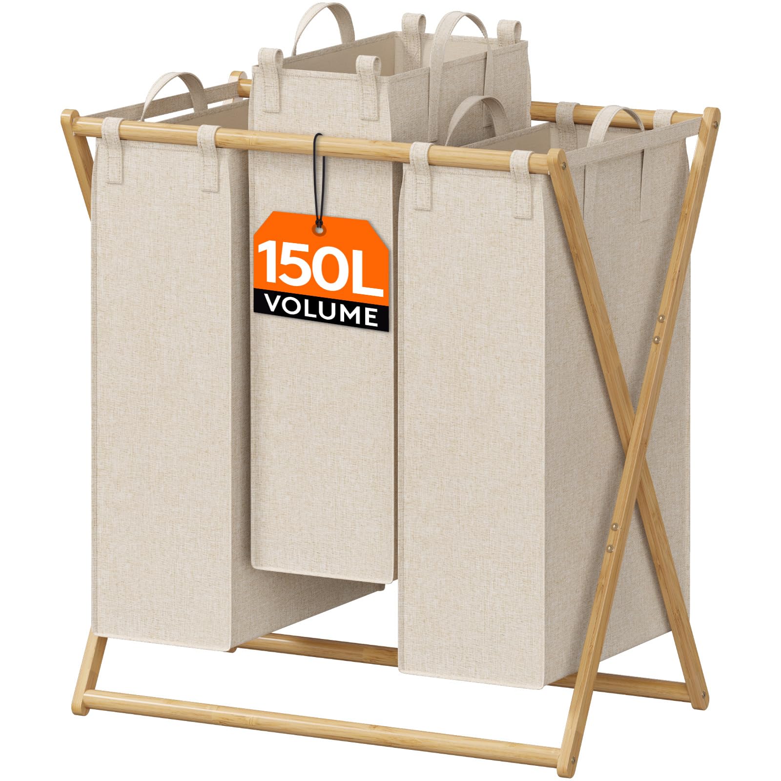 Lifewit Cesto Portabiancheria 3 Scomparti 150L, Beige