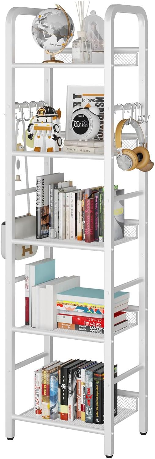 Ymyny Libreria a 5 Strati con Ganci a S, Bianca