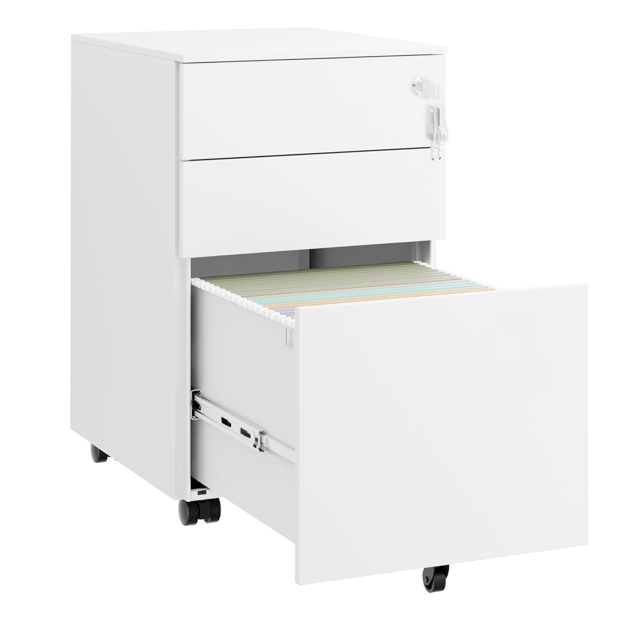 LVSTEEL Cassettiera da Ufficio con 4 Chiavi, Bianco, OFC131W02