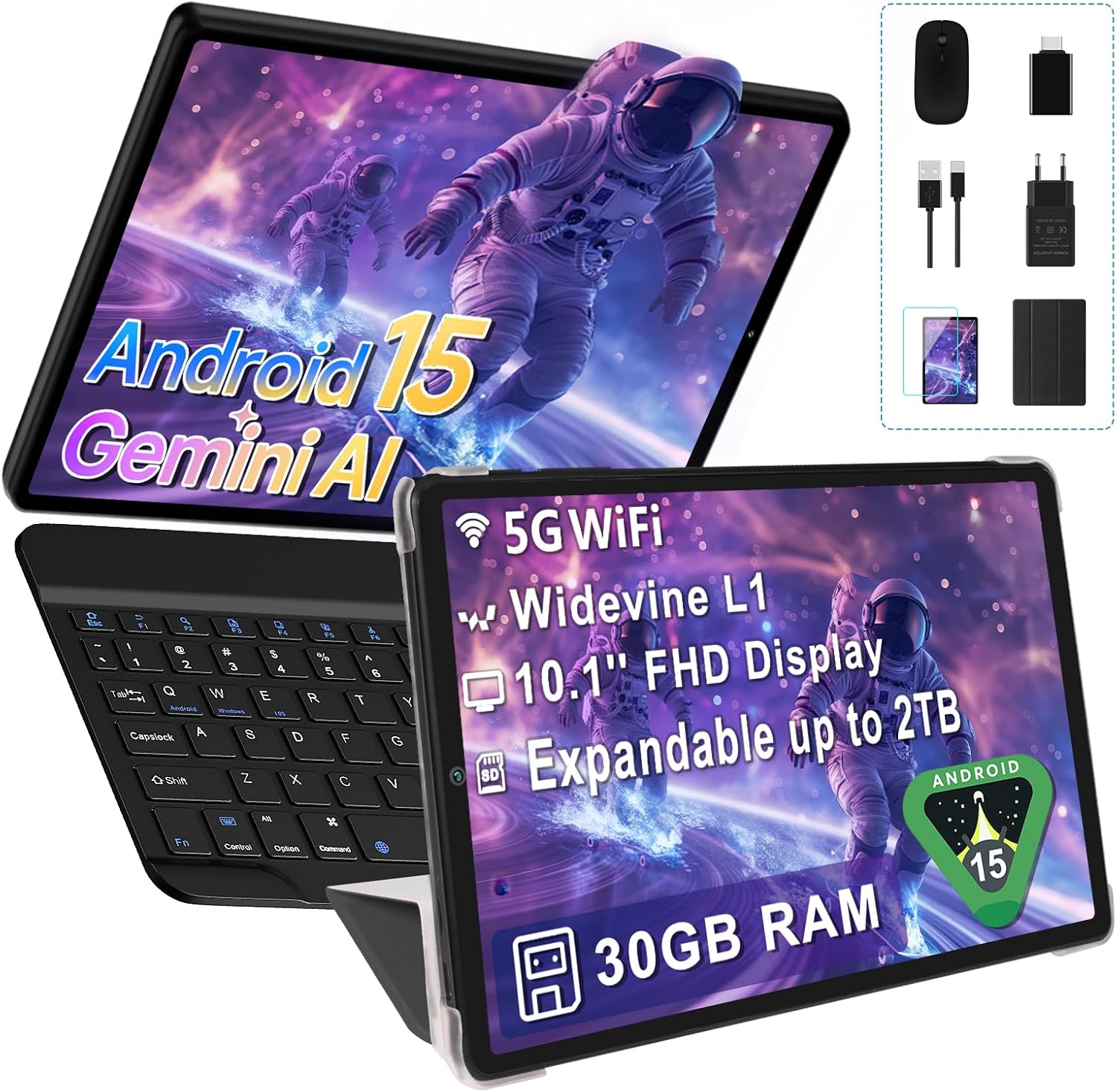 Tablet 10 Pollici Android 15 con Gemini AI Nero - immagine 1