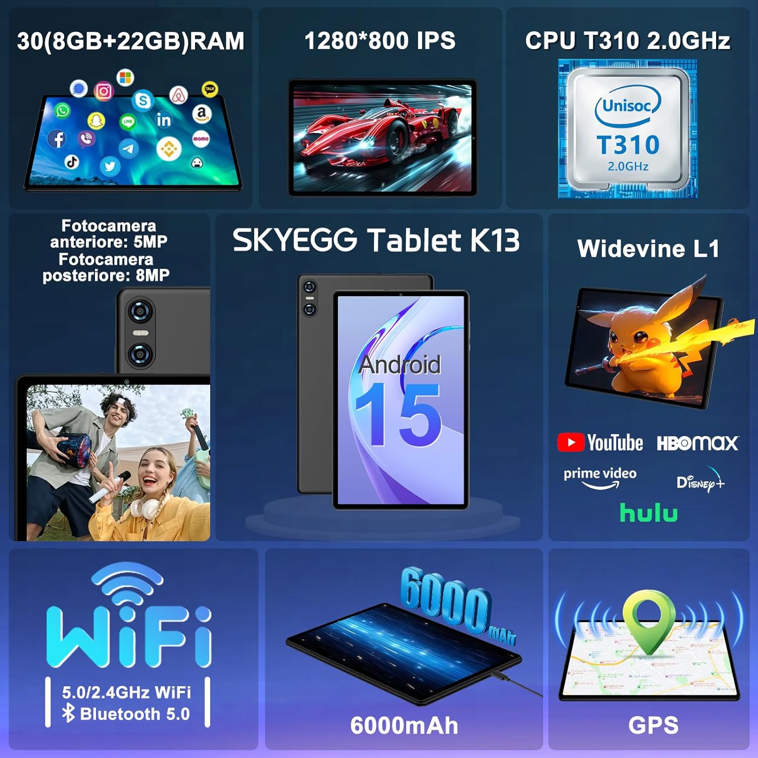 Tablet 10 Pollici Android 15 con Gemini AI Nero - immagine 2