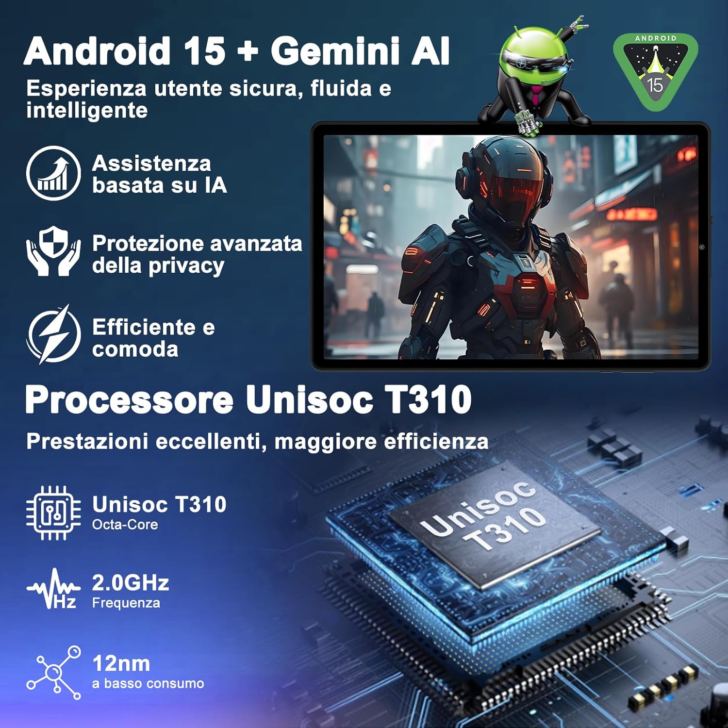 Tablet 10 Pollici Android 15 con Gemini AI Nero - immagine 3