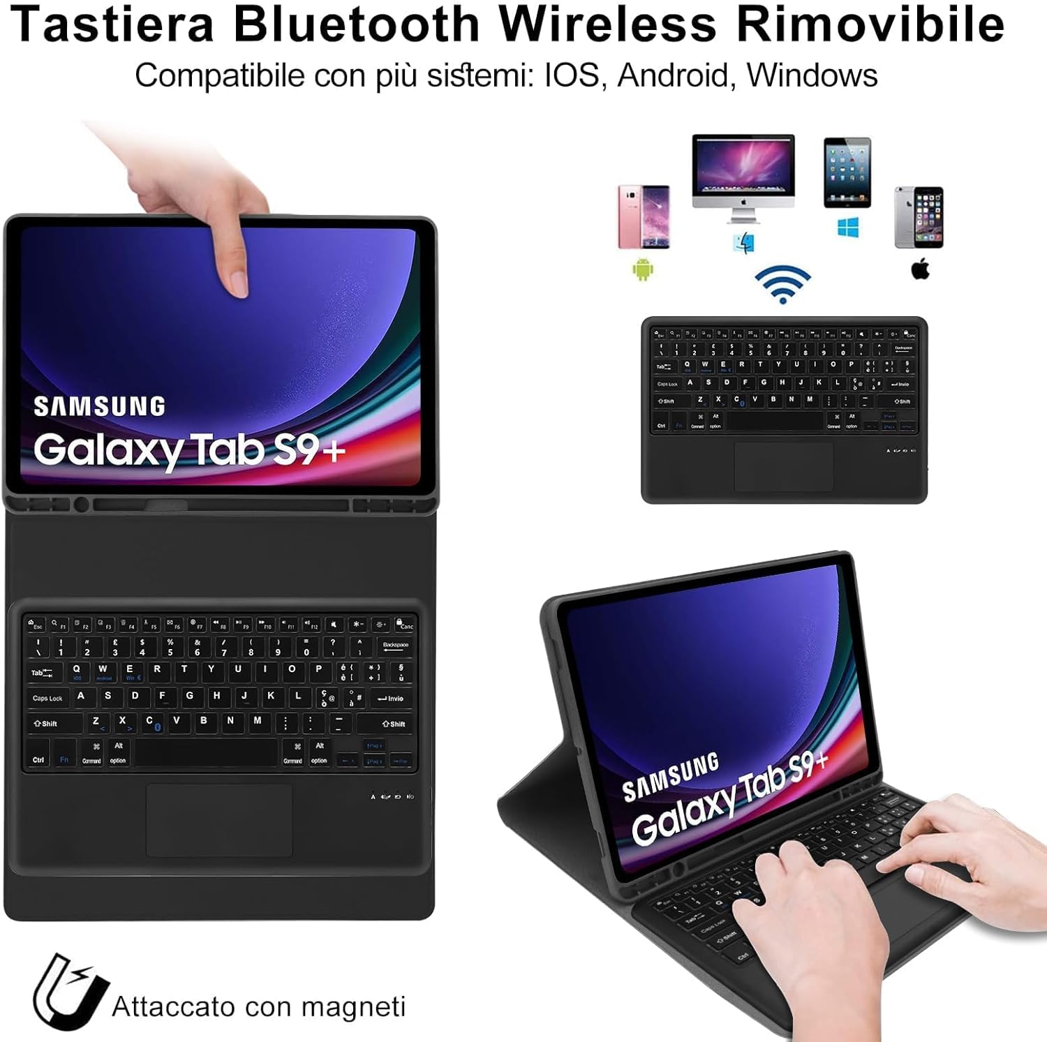 Tastiera Samsung Galaxy Tab S9 FE Plus 12.4" con Touchpad, Nero - immagine 3