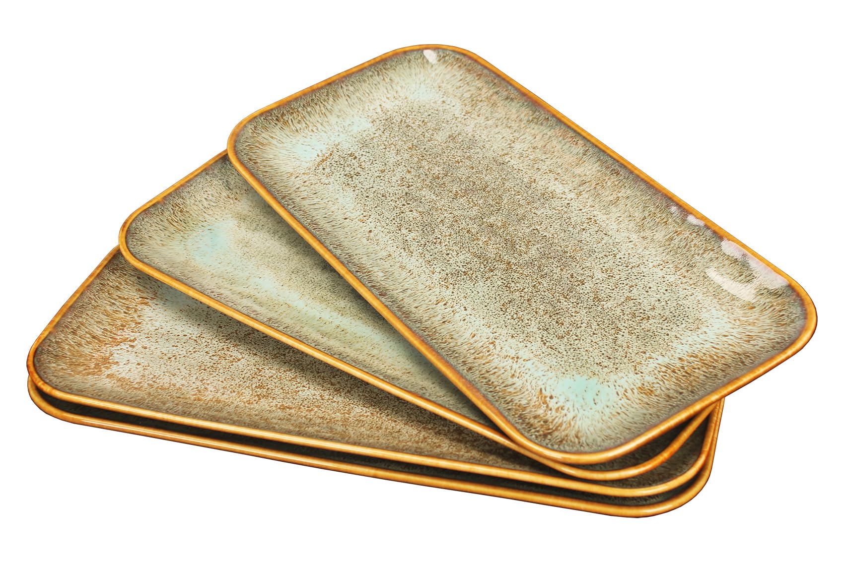 Ya Ju Set 4 Piatti in Ceramica Rettangolari, Marrone