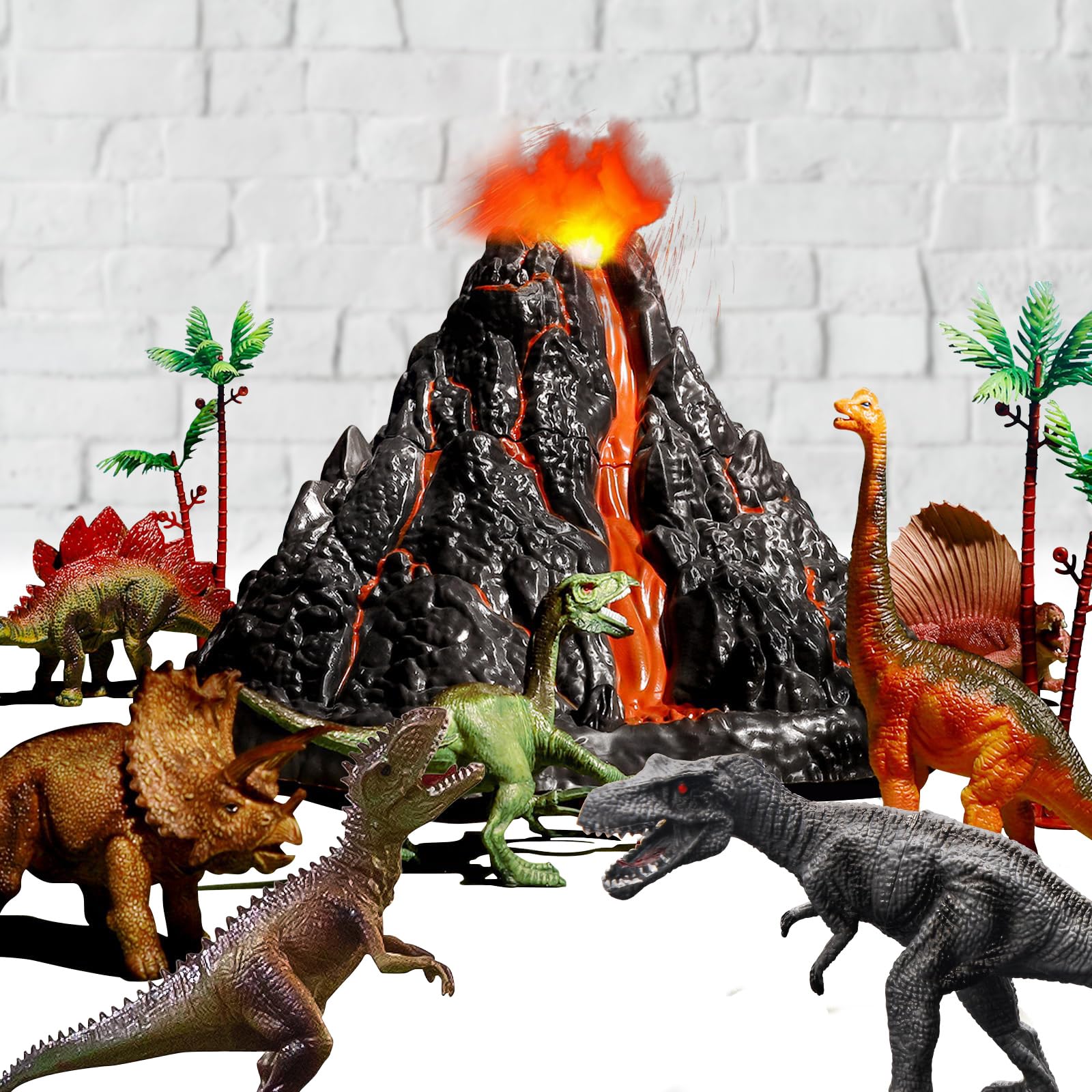 Grande Set Vulcano con 9 Dinosauri Realistici