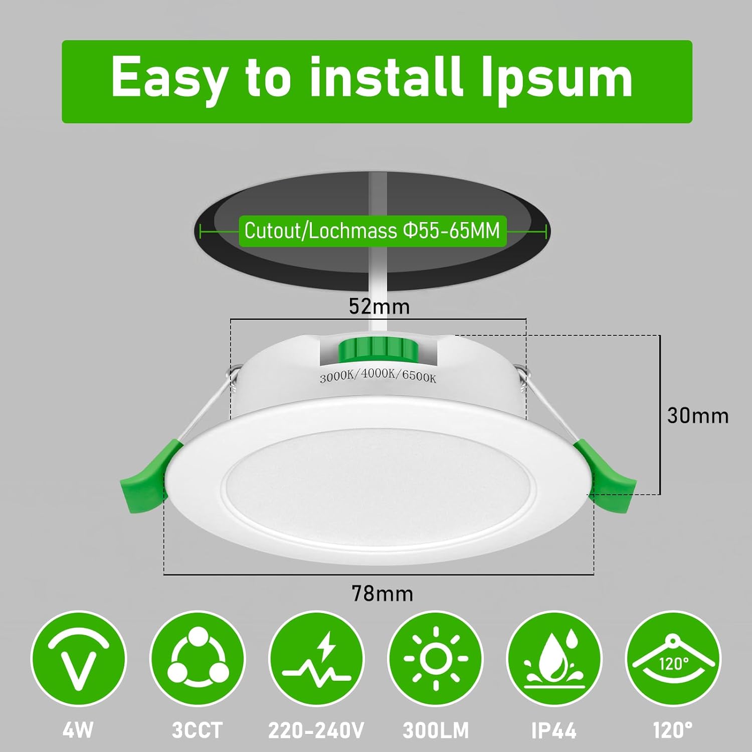 Jaenmsa 12x Faretti LED Incasso 4W IP44 230V - immagine 2