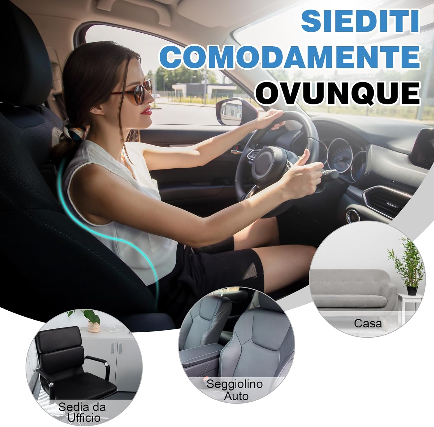 Cuscino Lombare Auto e Sedia Ufficio Ergonomico, Nero - immagine 5