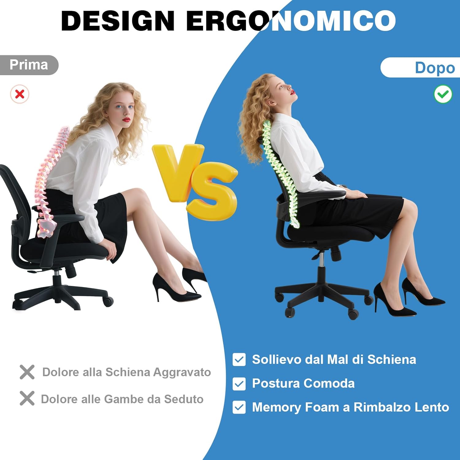 Cuscino Lombare Auto e Sedia Ufficio Ergonomico, Nero - immagine 6