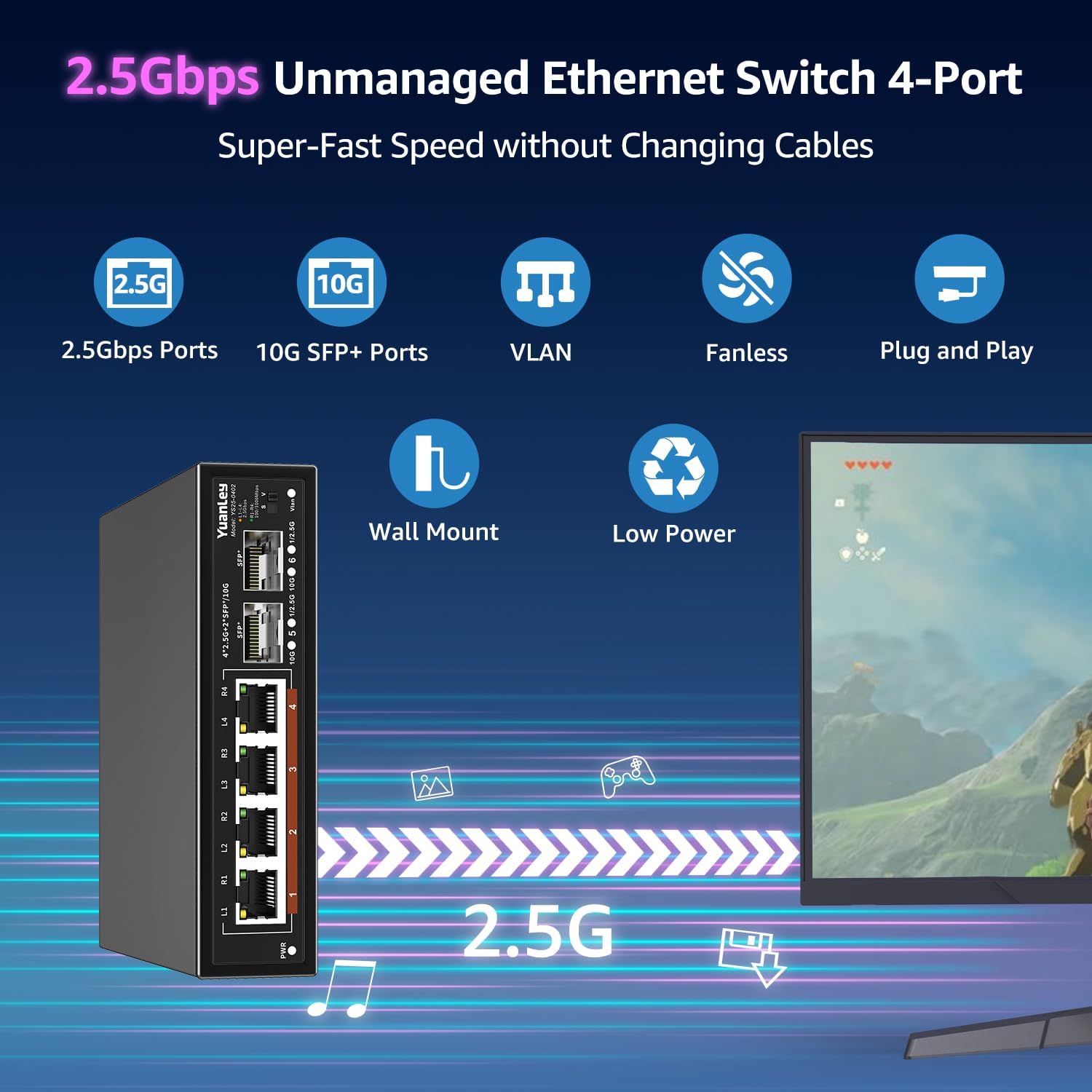Yuanley Switch Ethernet Unmanaged 6 Porte 2,5G/10G SFP - immagine 2