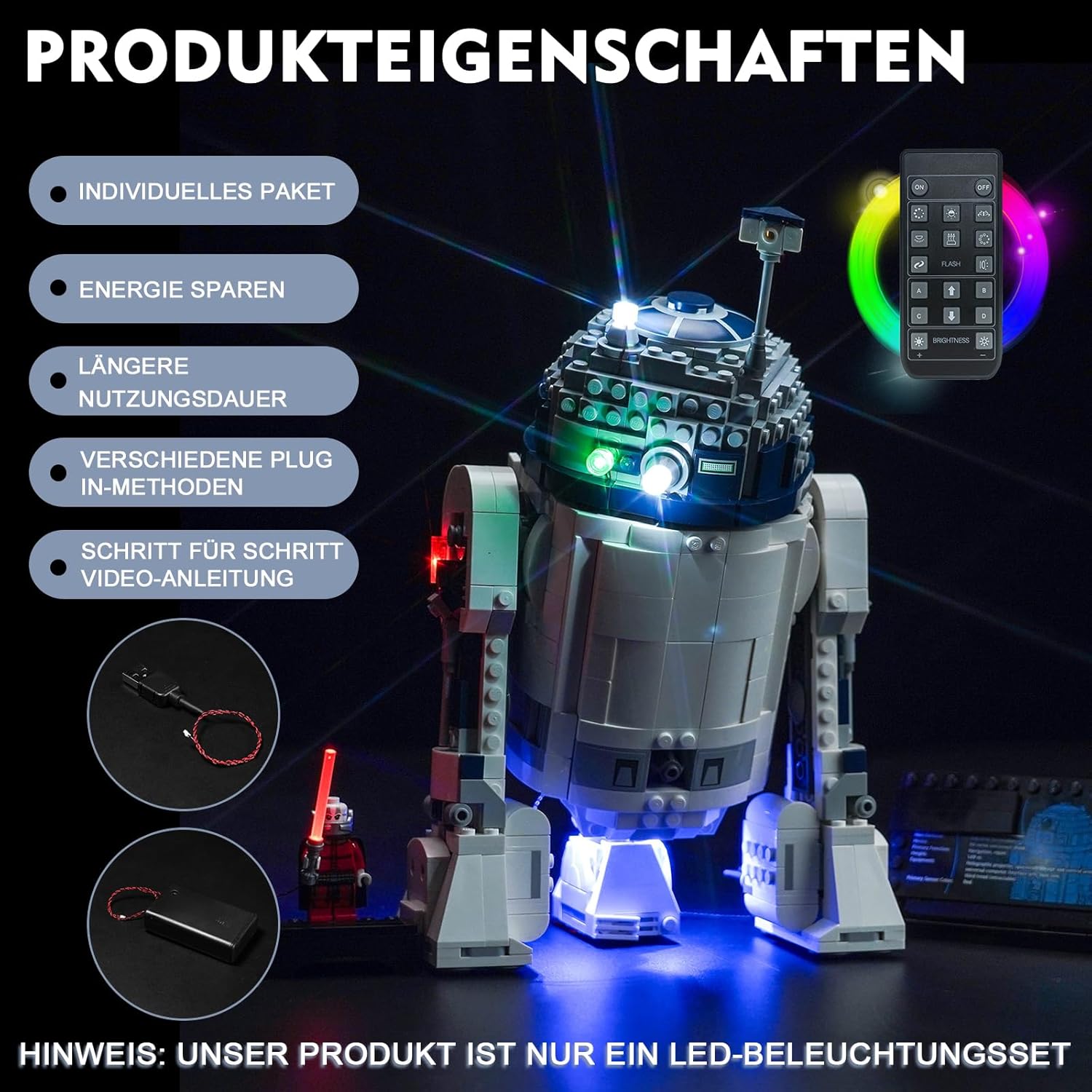 Brickbling Kit Luce Telecomando per Lego 75379 R2-D2 - immagine 4