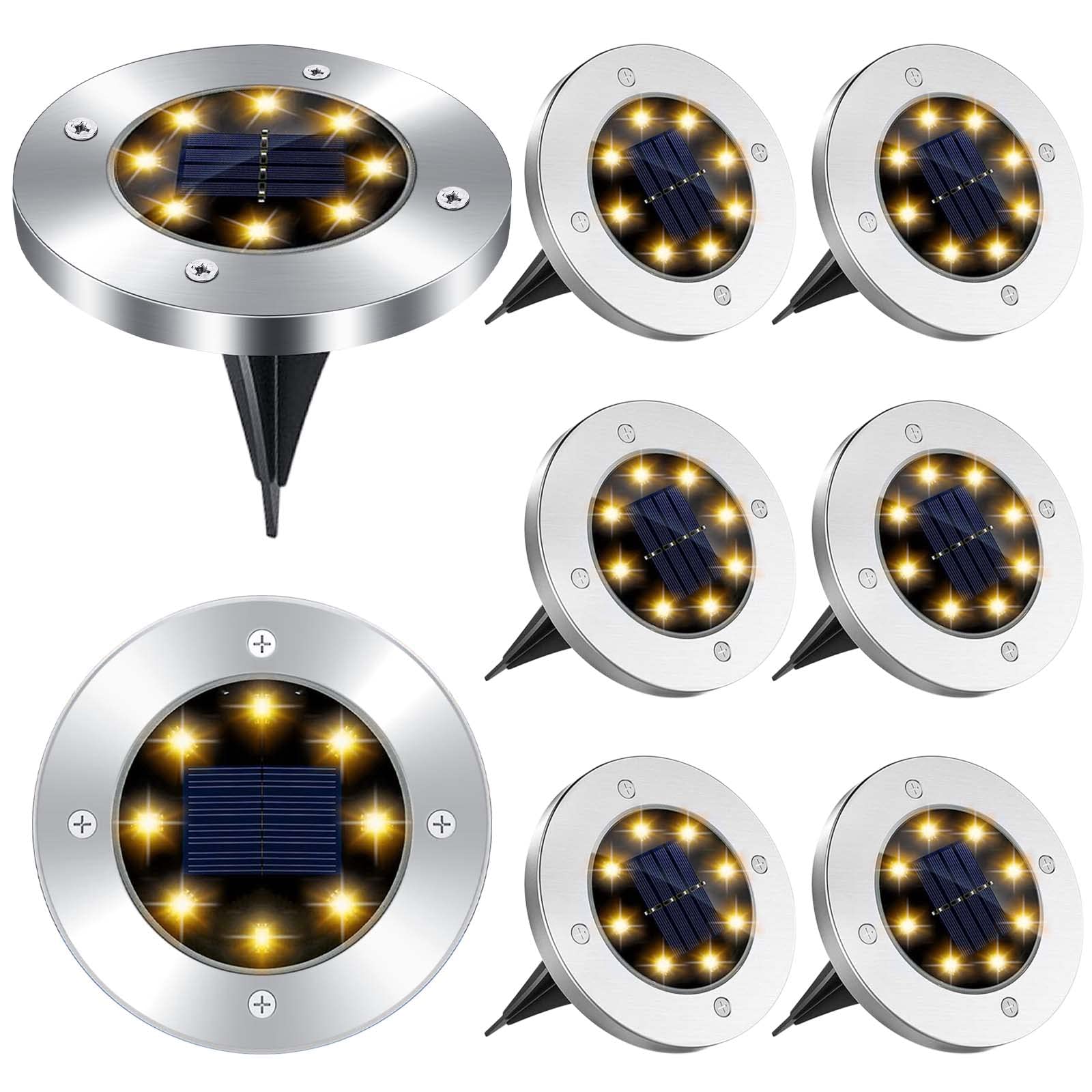Mkitnvy Luci Solari da Giardino,8 Pezzi LED Sepolte Esterno Faretti Lampadine Impermeabile 600mah Batteria IP65 lampada per Prato