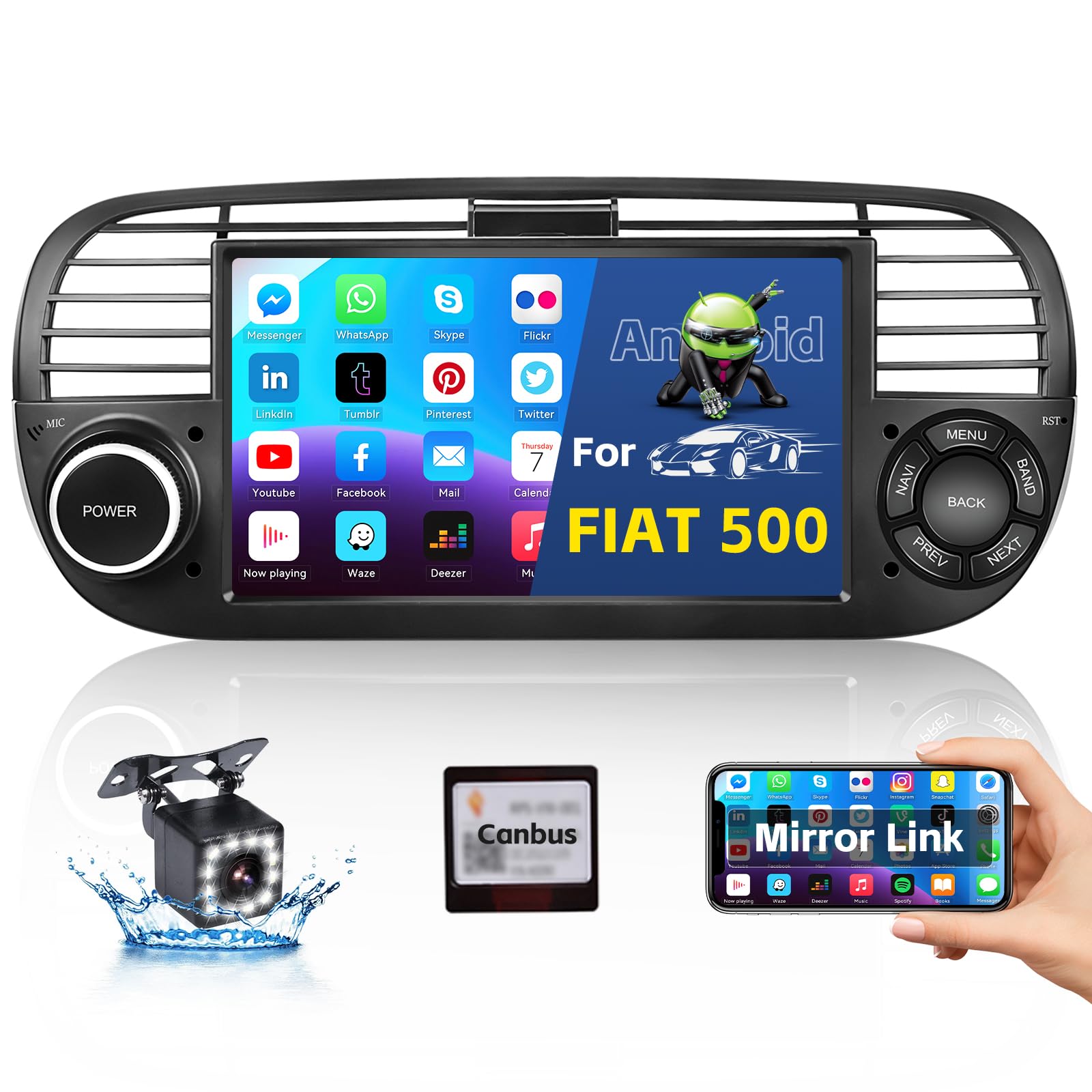 Autoradio Android 7" Touchscreen per Fiat 500 (2007-2015)