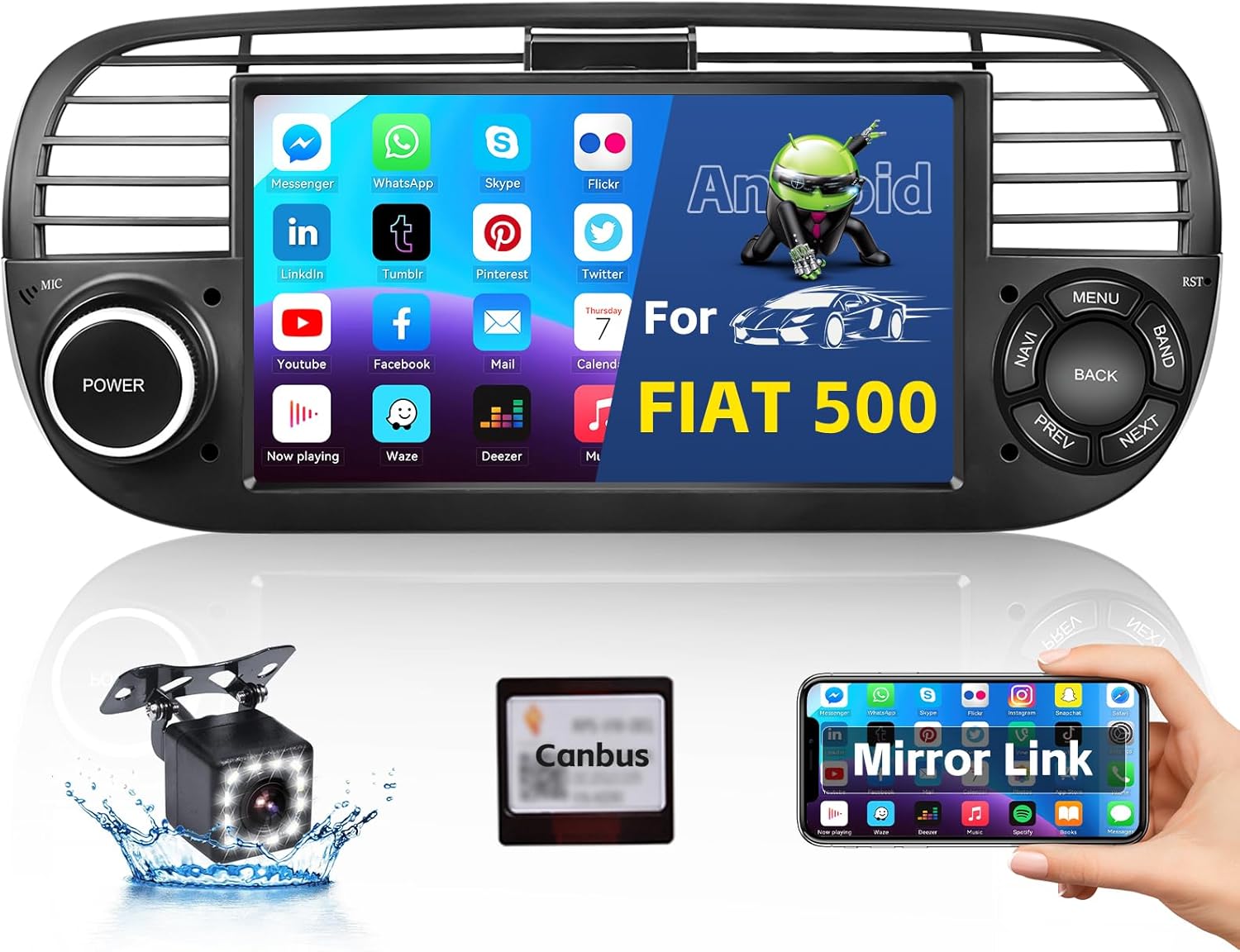 Autoradio Android 7" Touchscreen per Fiat 500 (2007-2015) - immagine 1