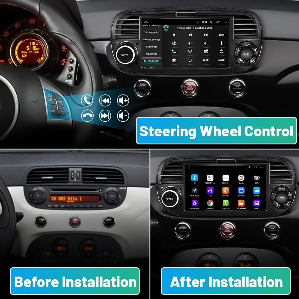 Autoradio Android 7" Touchscreen per Fiat 500 (2007-2015) - immagine 3