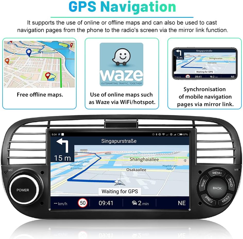 Autoradio Android 7" Touchscreen per Fiat 500 (2007-2015) - immagine 4