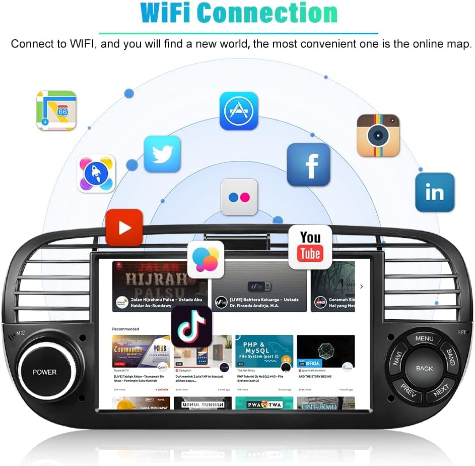 Autoradio Android 7" Touchscreen per Fiat 500 (2007-2015) - immagine 6