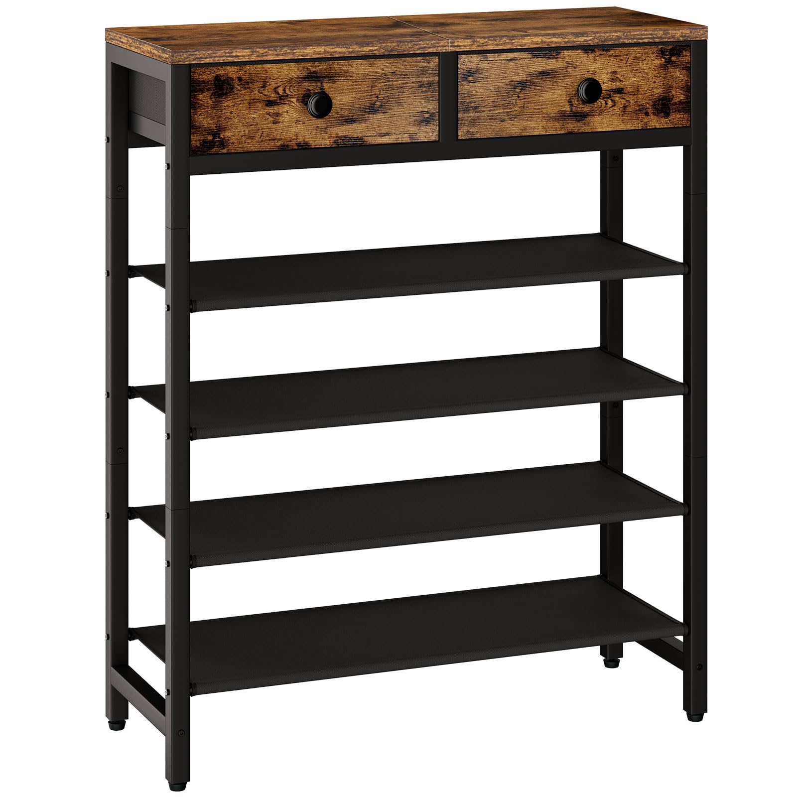 Ibuyke Scarpiera 5 Ripiani con 2 Cassetti, Marrone Rustico