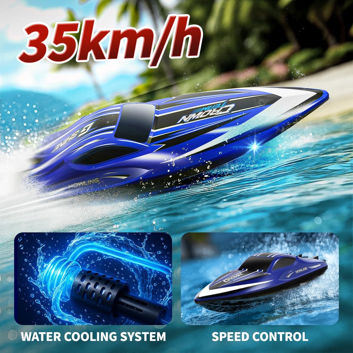 Barca Telecomandata 35 km/h con LED e Funzione Flip - immagine 3