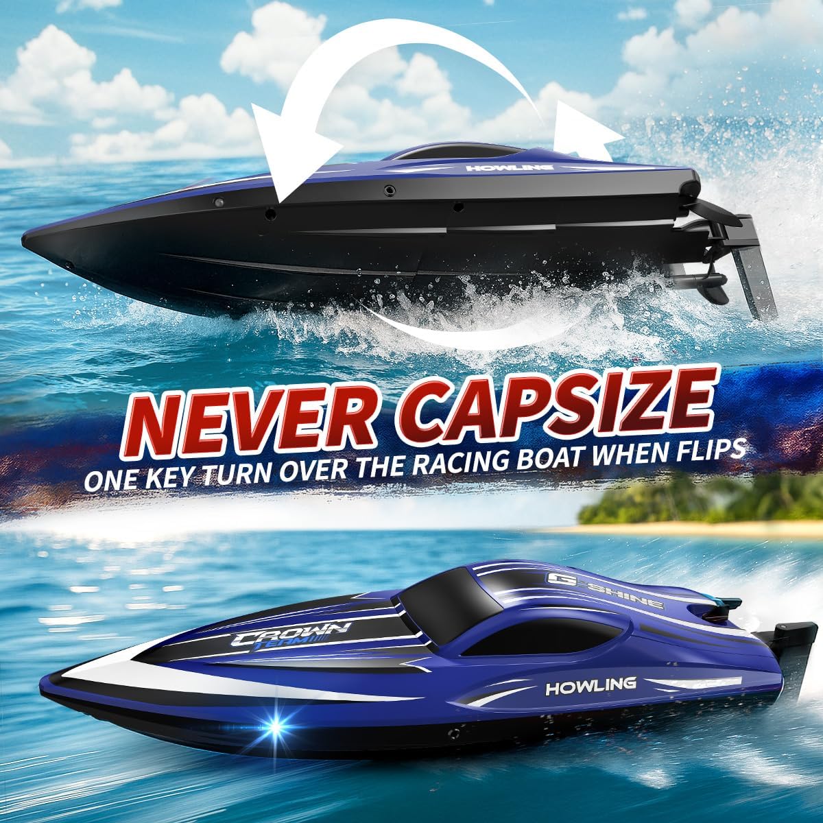 Barca Telecomandata 35 km/h con LED e Funzione Flip - immagine 5