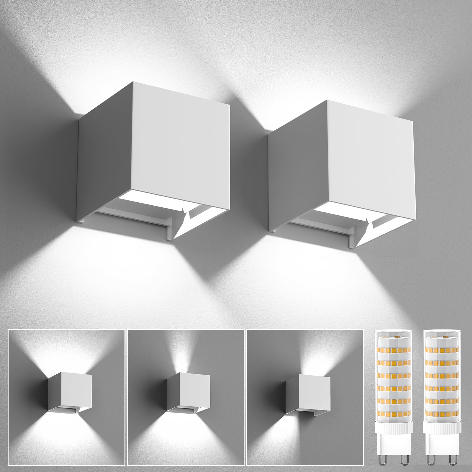 Haodrisk 2 Pezzi Applique LED da Esterno/Interno 9W 6000K
