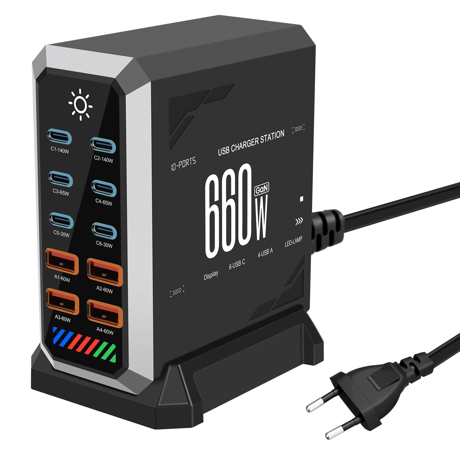 Caricatore USB Multiplo 660W 10 Porte con Ricarica Rapida