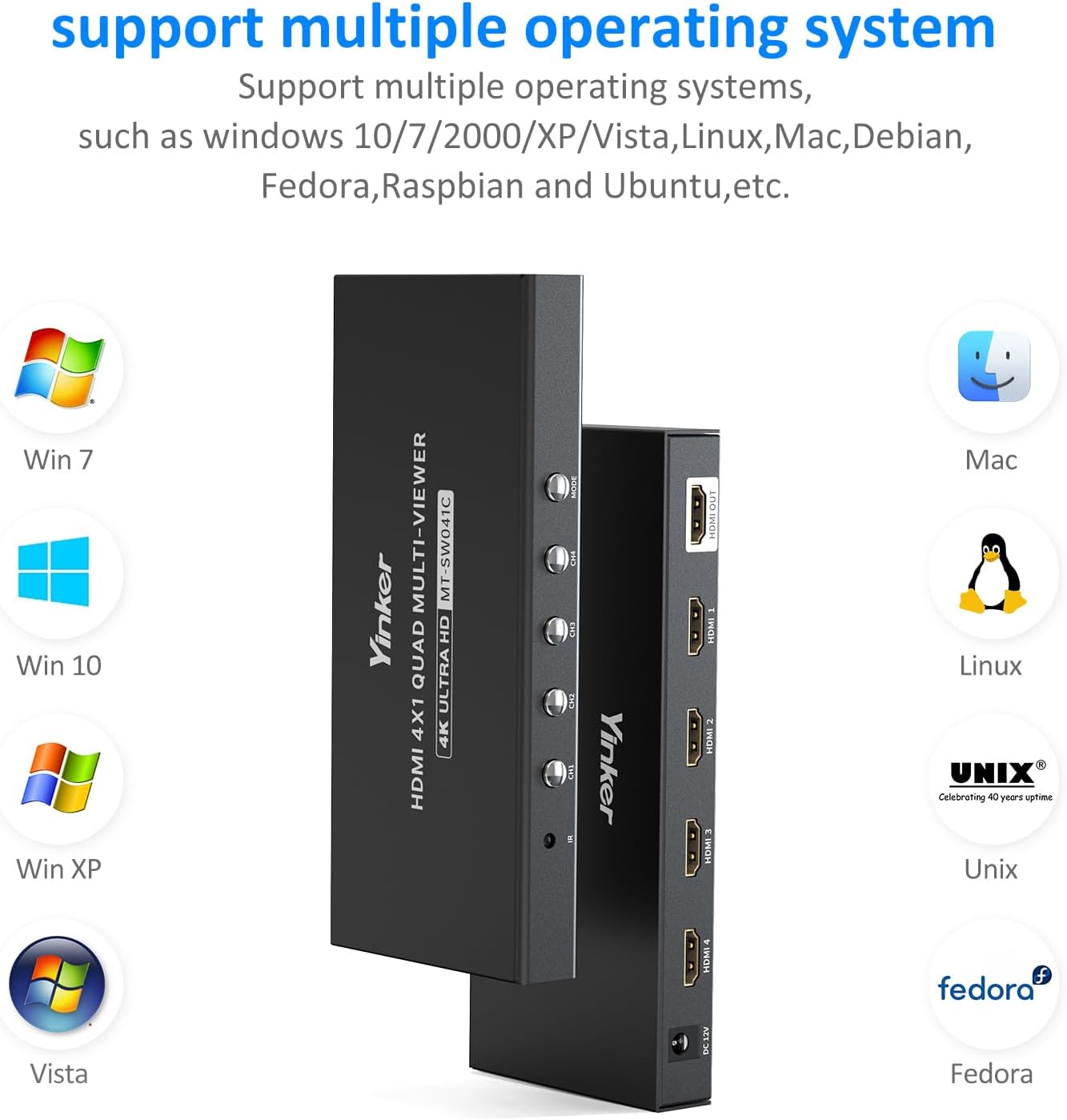 Yinker Multiviewer 4K HDMI 4x1 Seamless - immagine 6