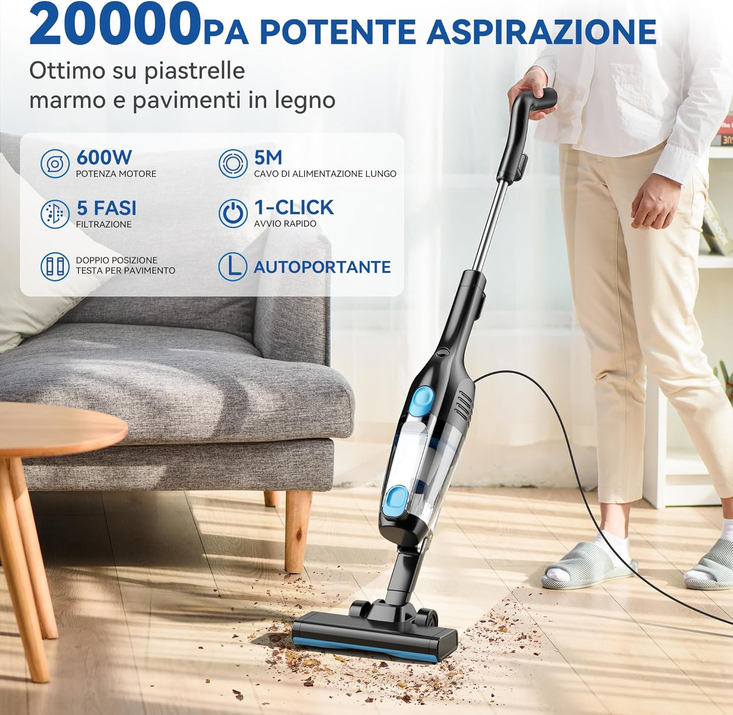 Aspirapolvere con Filo 20Kpa 600W 3 in 1 - immagine 2