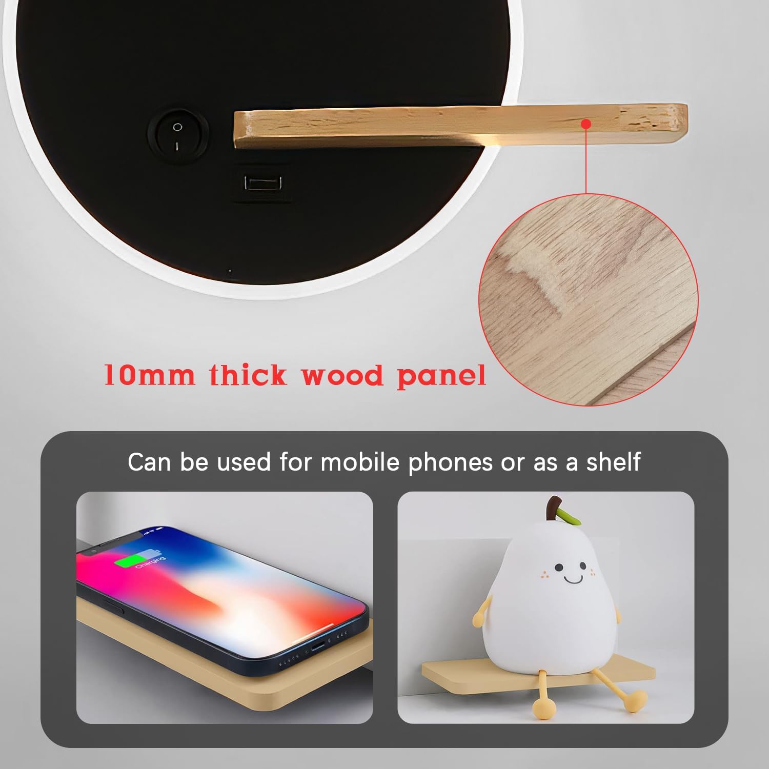 Kzt Lampada da Parete con Interruttore e USB, Nera - immagine 5