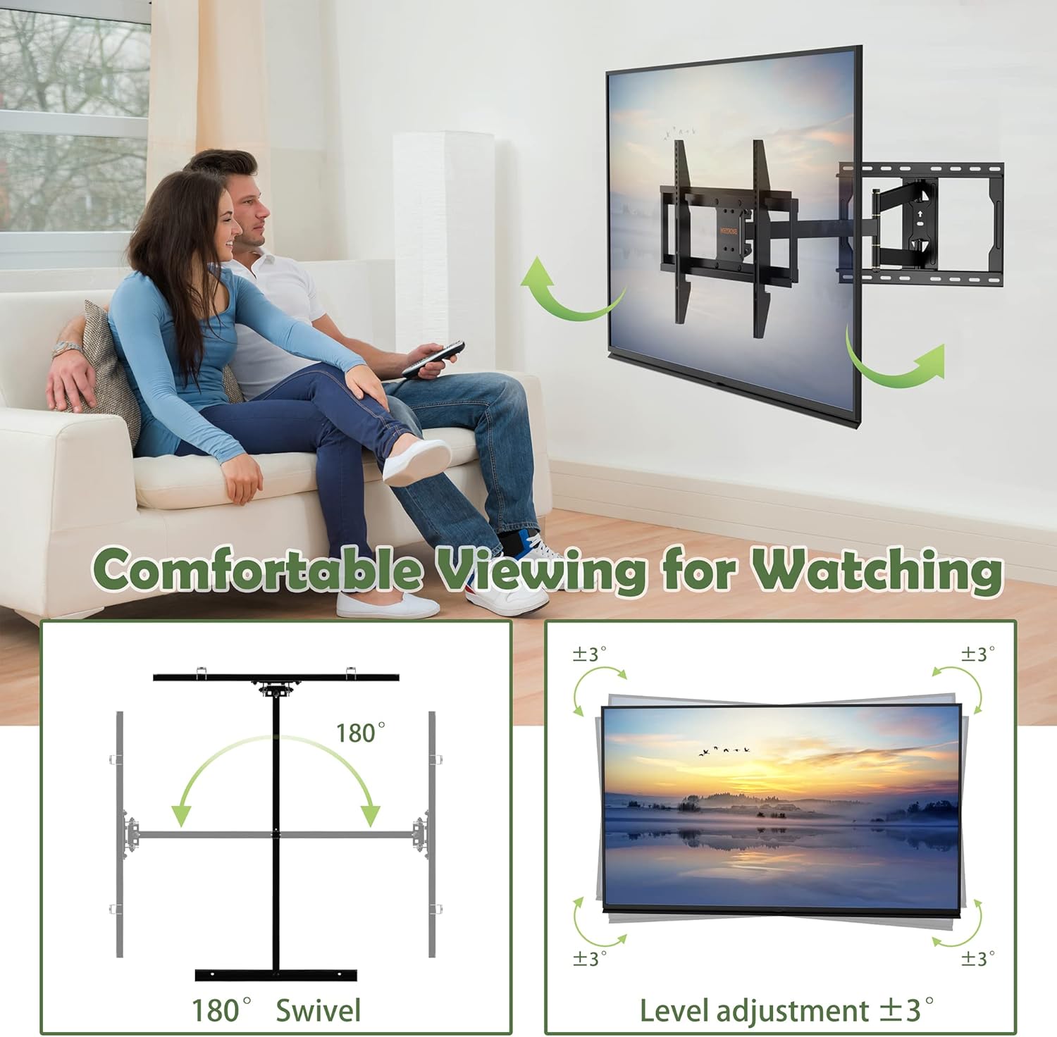 Whyfone Supporto TV Parete 32-75 Pollici Girevole - immagine 2