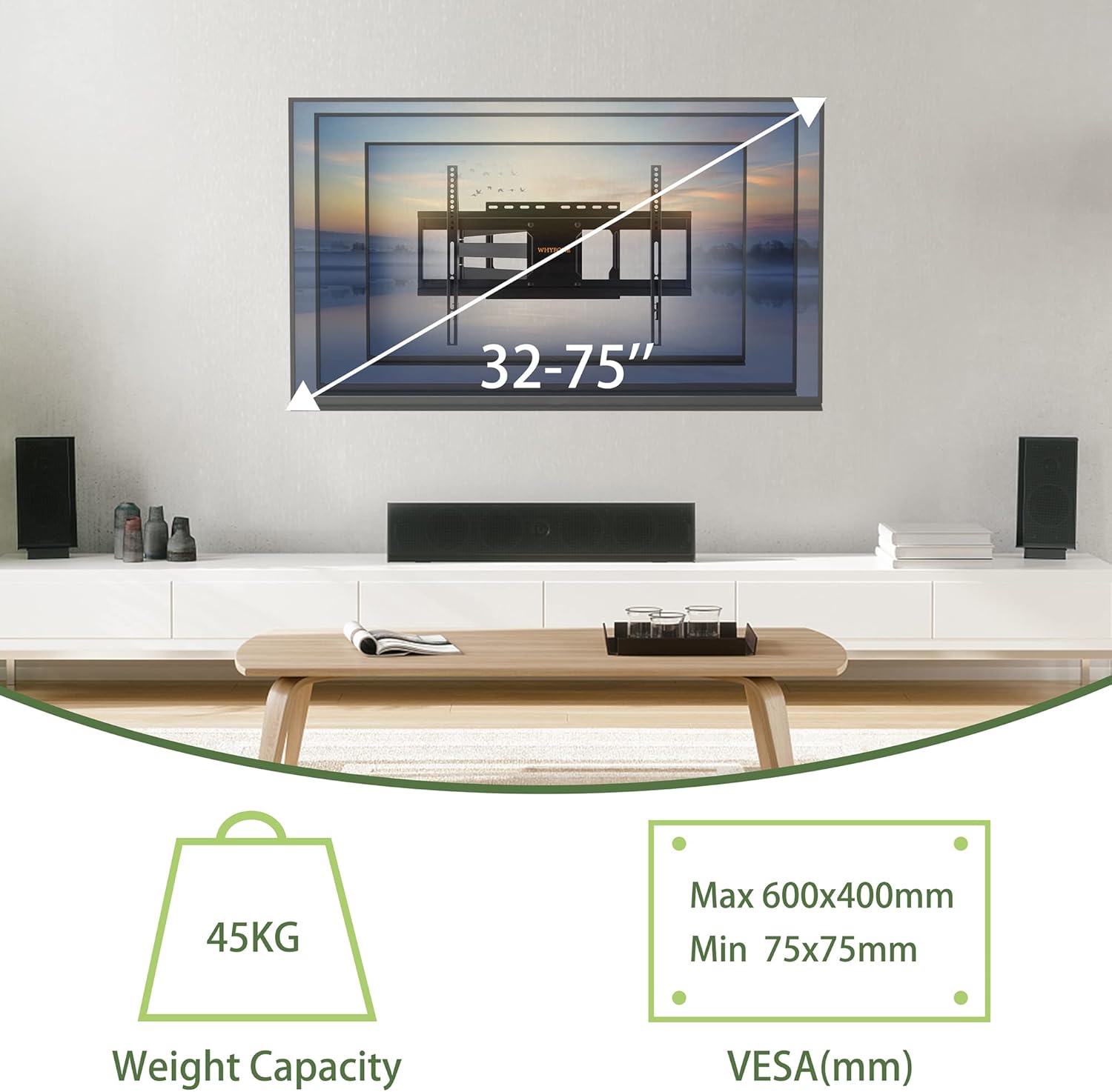 Whyfone Supporto TV Parete 32-75 Pollici Girevole - immagine 6