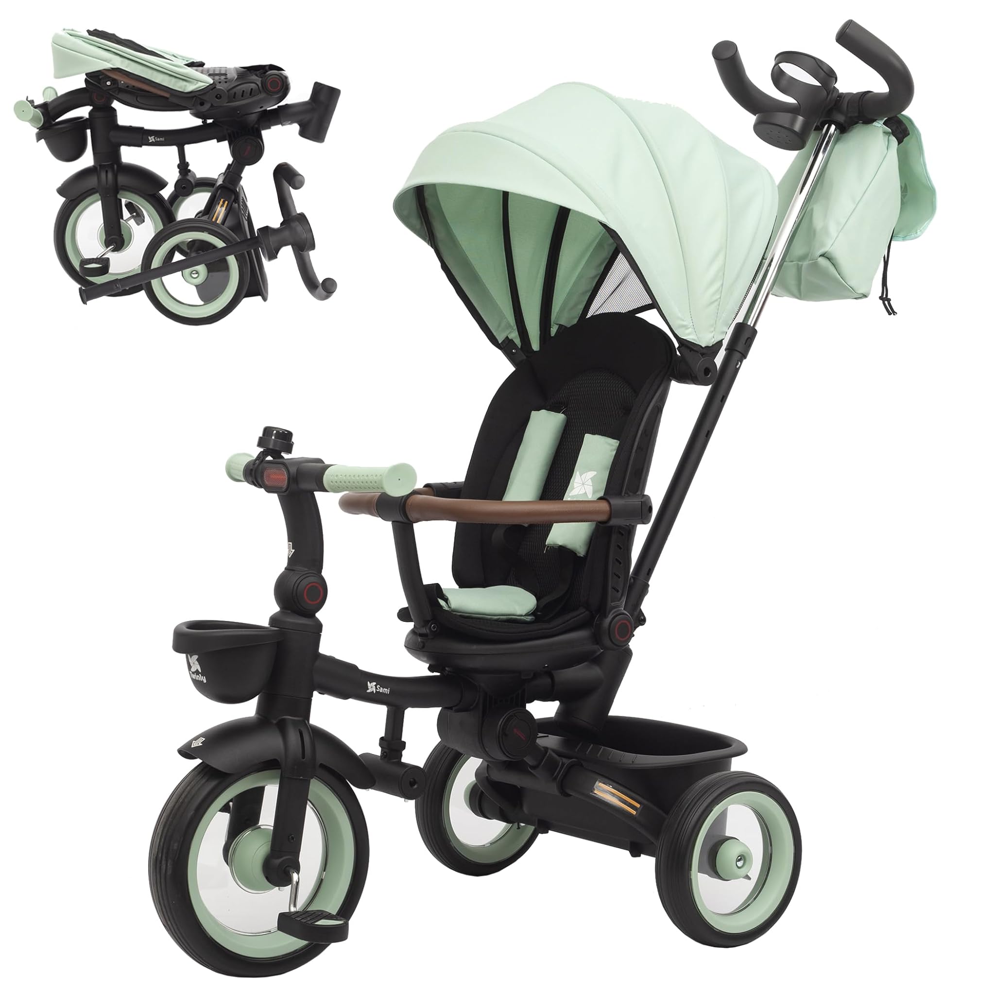 Twinly Triciclo Evolutivo Bambino Sami Pieghevole, Green