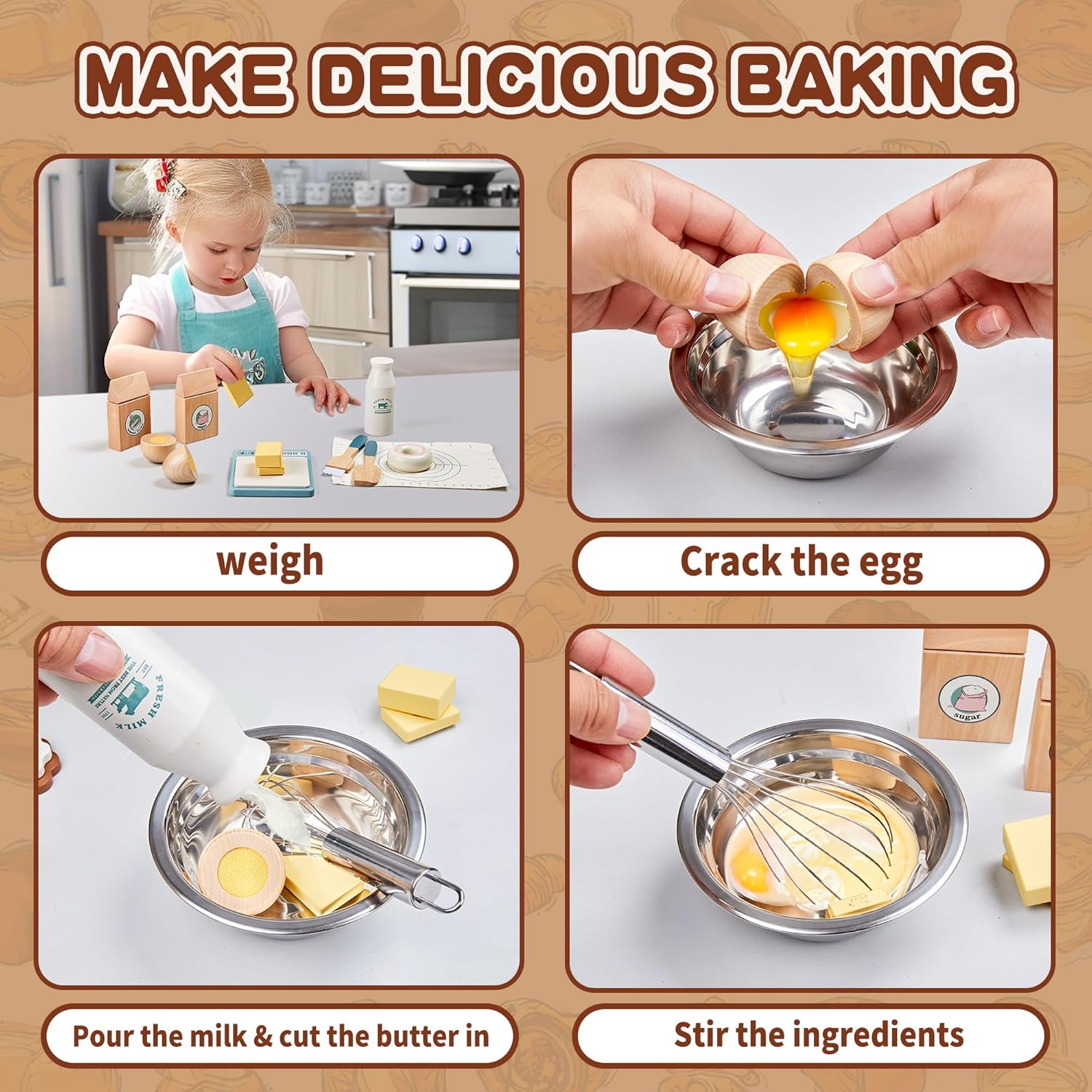 Set Alimenti Gioco in Legno per Bambini Piccoli - immagine 4