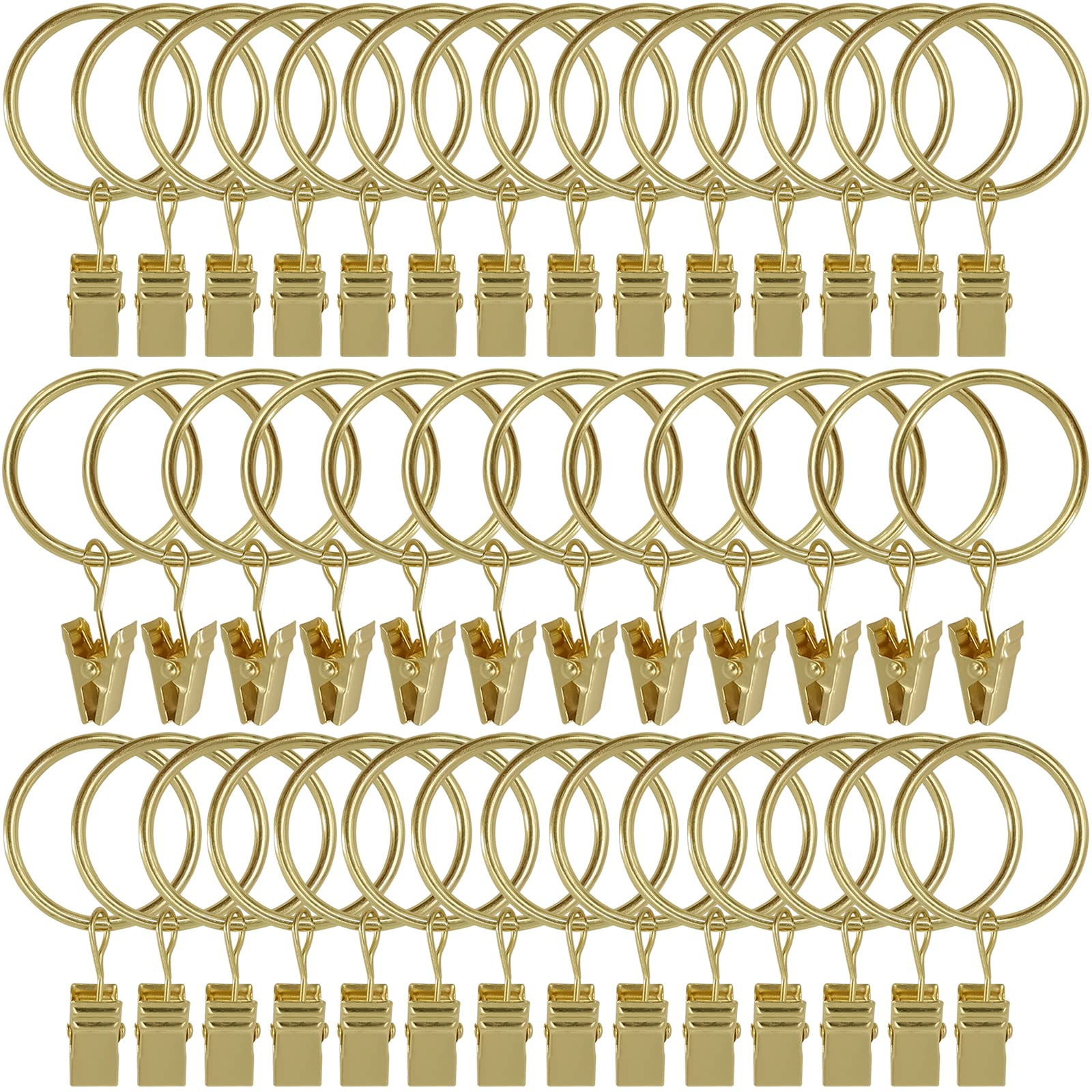 Confezione da 40 anelli per tende con clip, clip per tendaggi, anelli per grucce, diametro interno 3,2 cm, adatti fino a 1 asta, colore oro
