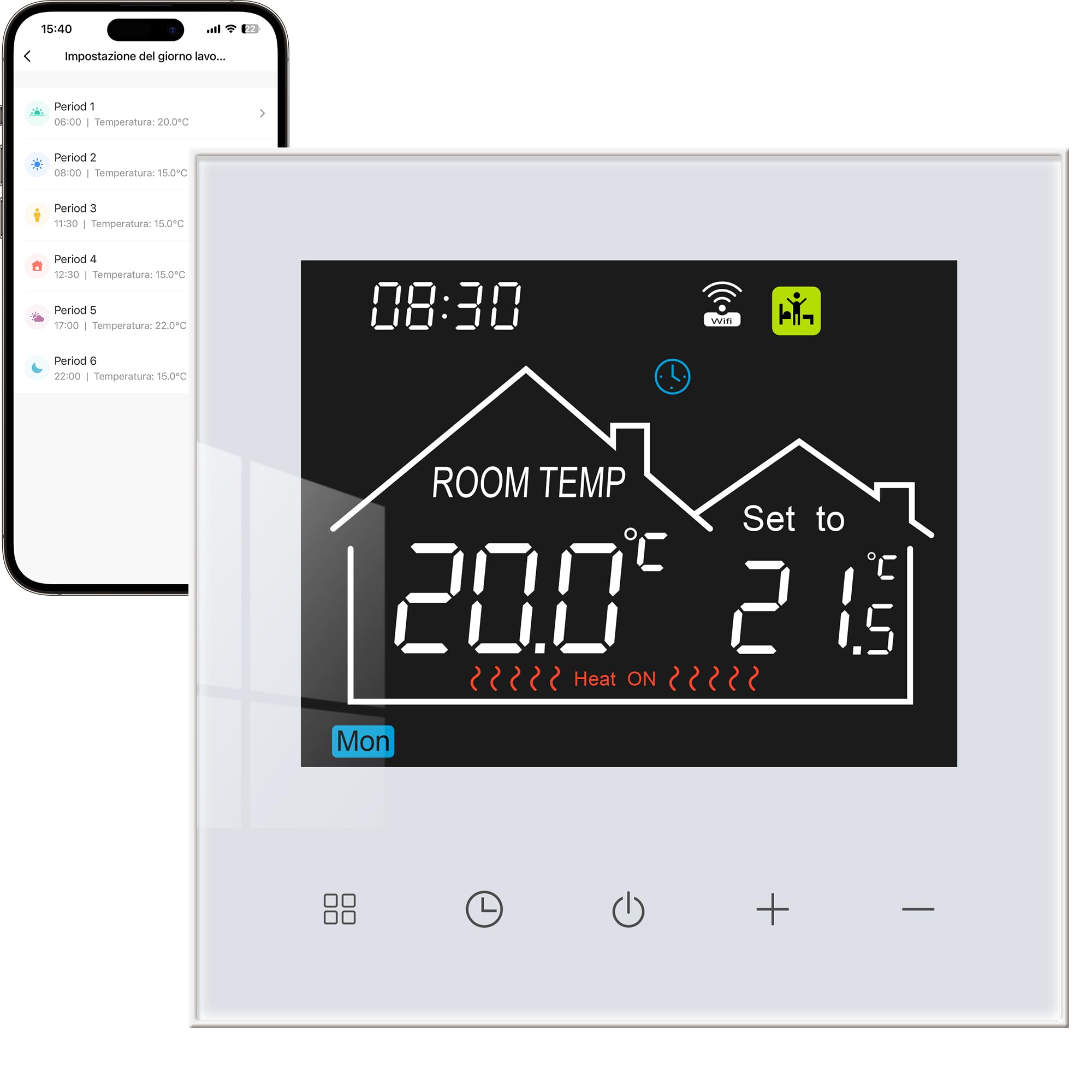 Termostato Caldaia Wifi Smart 220V 3A Bianco