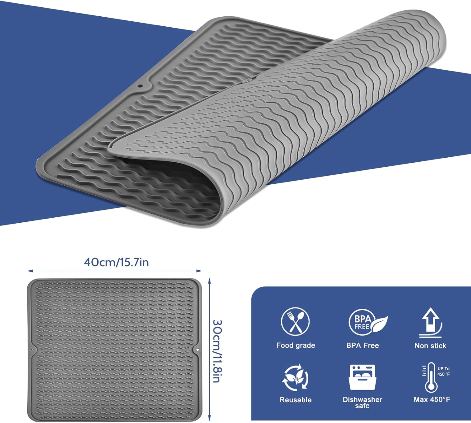 Kitchenraku Tappetino Scolapiatti 30x40cm in Silicone - immagine 4